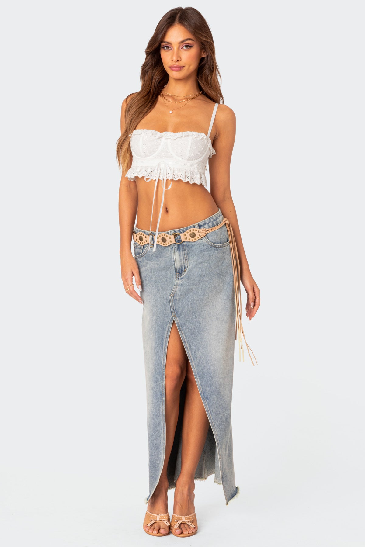 White Cotton Lace Corset Top | Adjustable Straps