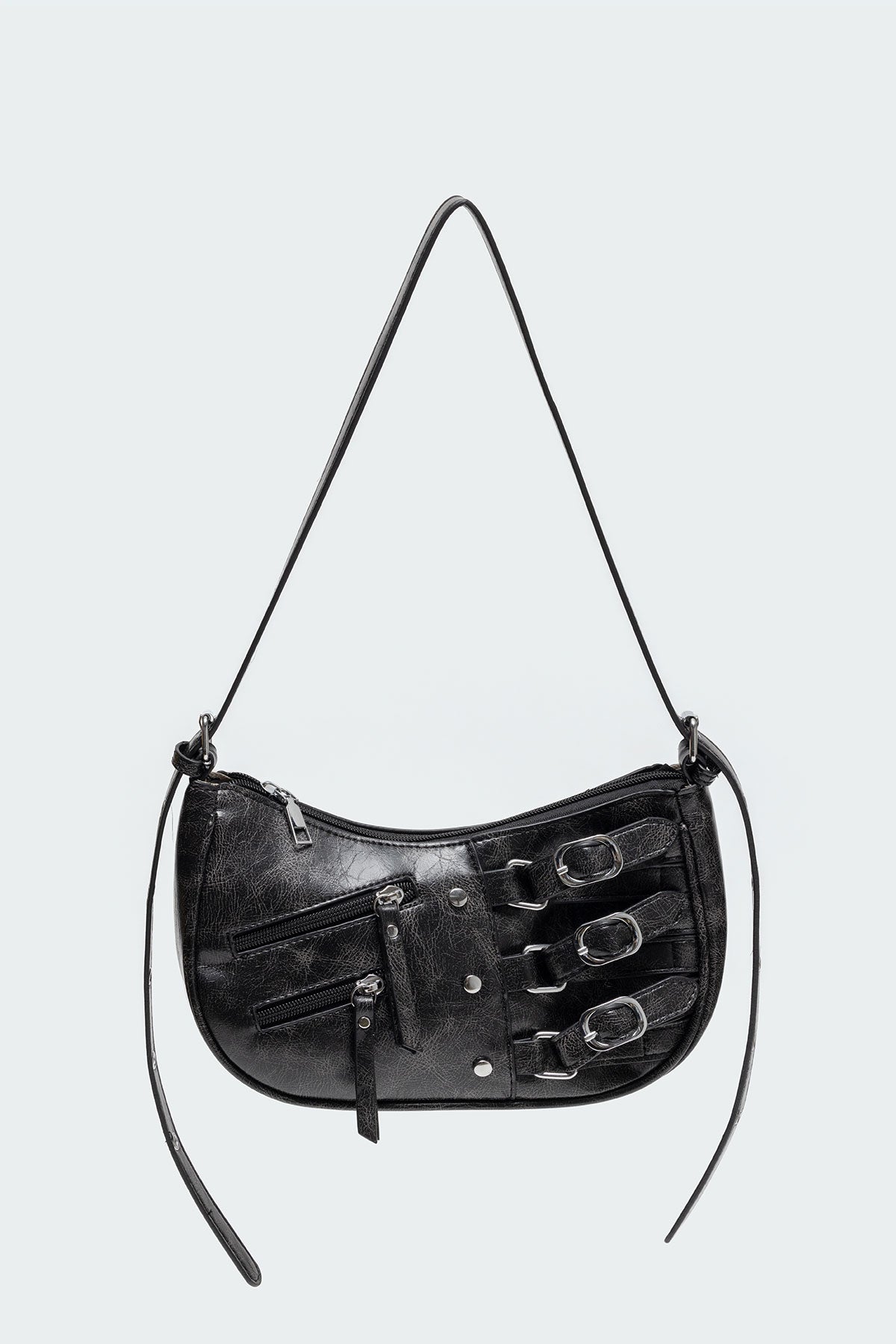 Black Utility Shoulder Bag Adjustable Strap