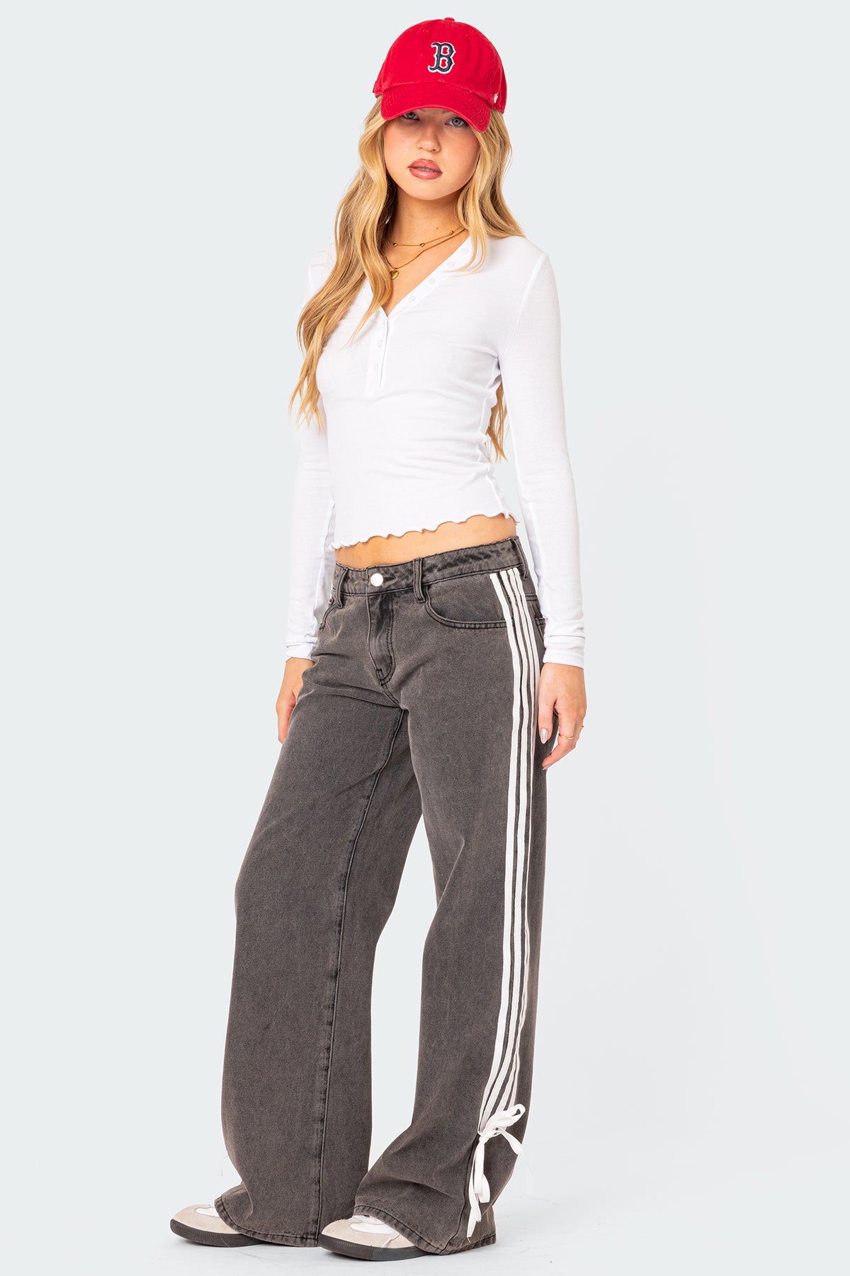 Dark Gray Low Rise Ribbon Denim Jeans
