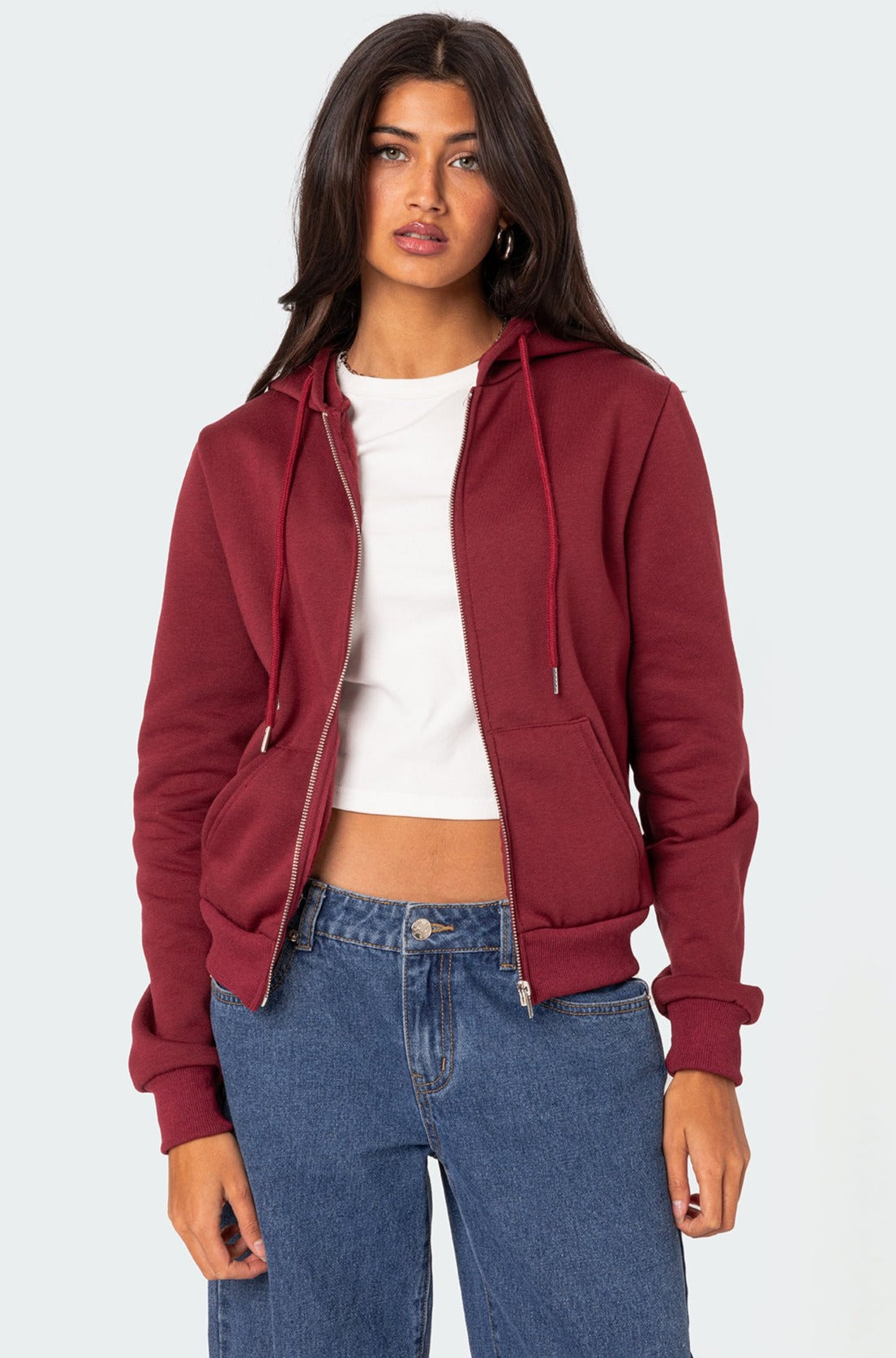 Burgundy Zip Up Hoodie for Men