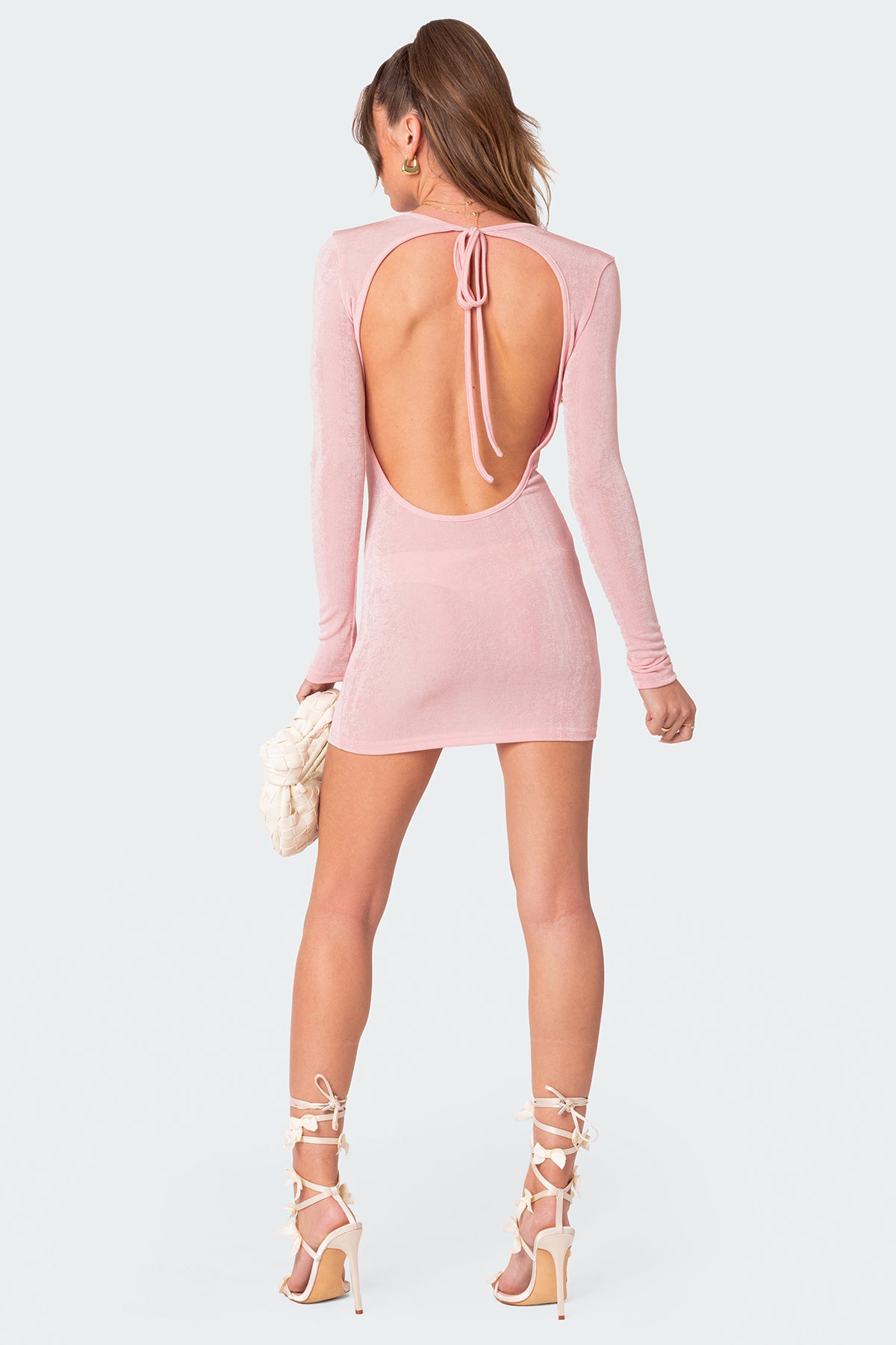 Elegant Light Pink Backless Mini Dress