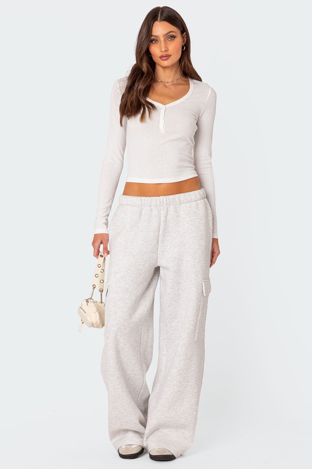 Light Gray Cargo Style Sweatpants for Women