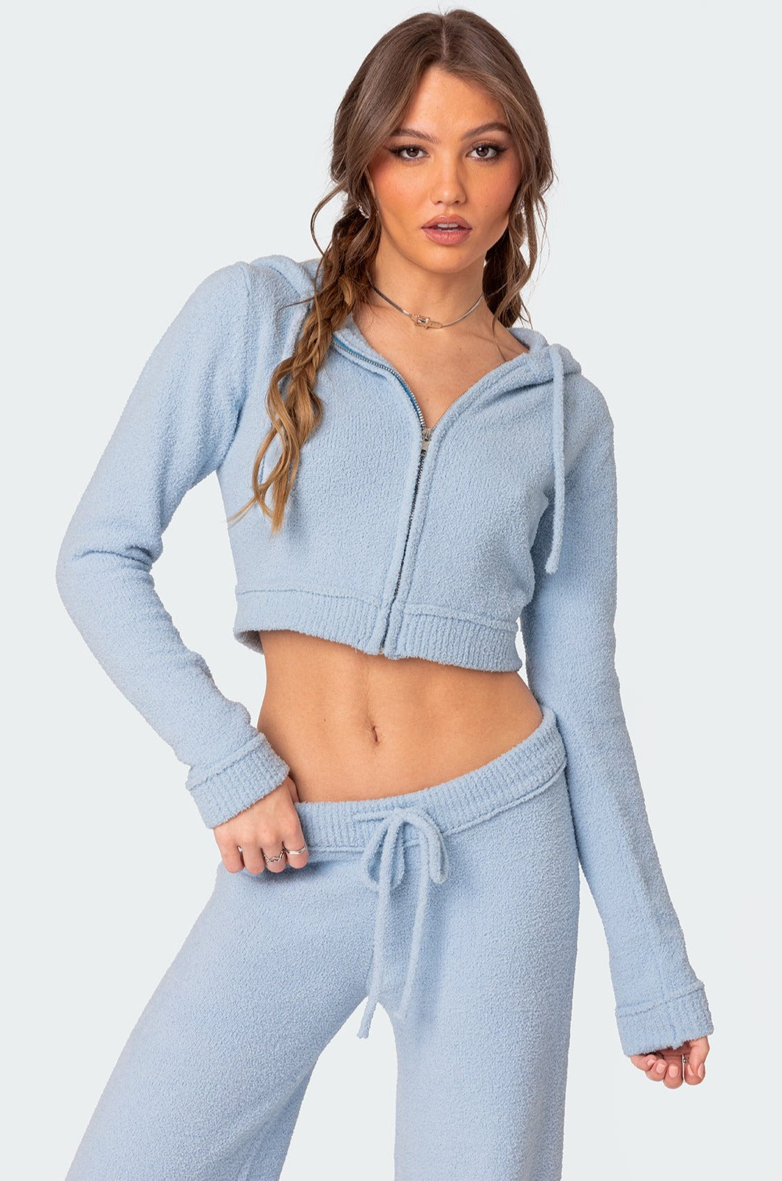 Soft Knit Hooded Cardigan - Cozy Light Blue Sweater