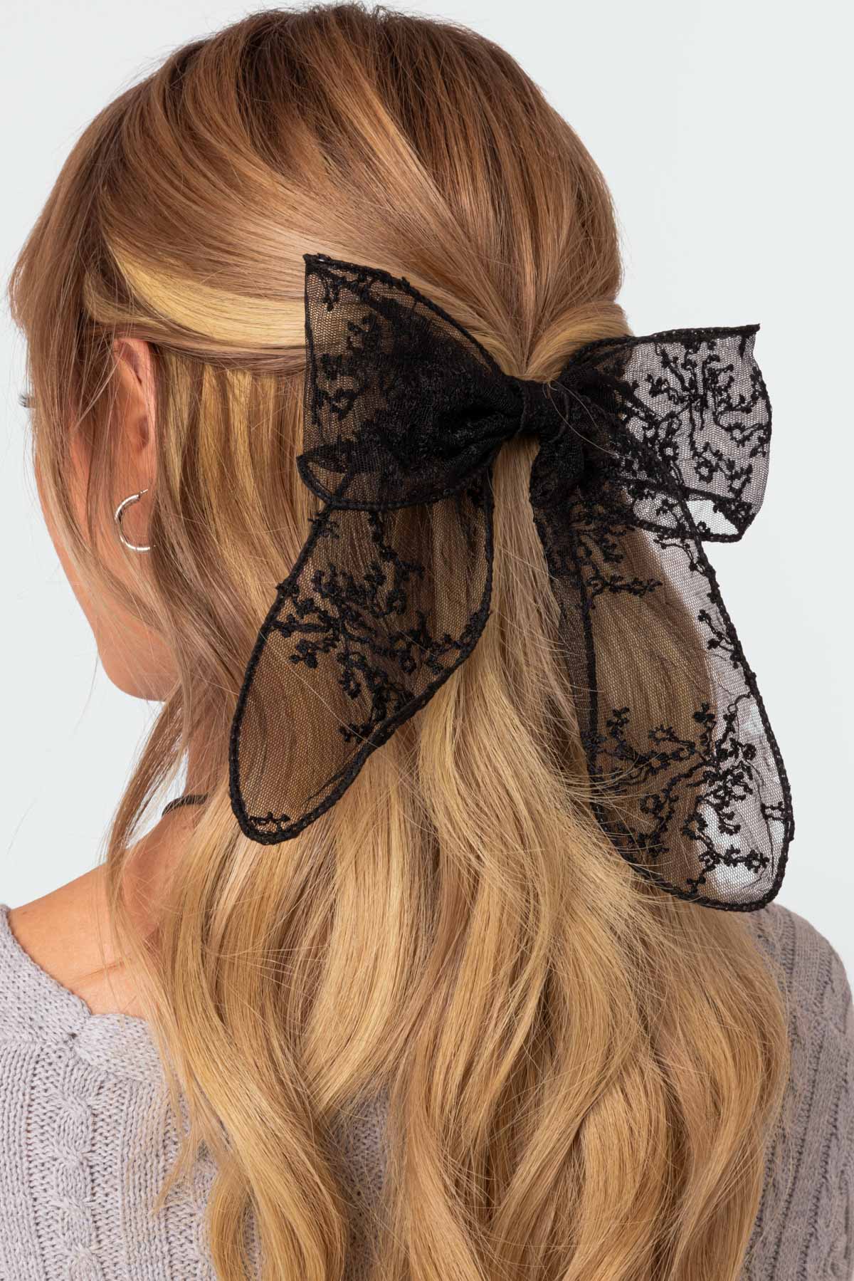 Black Lace Bow Hair Clip Accessory