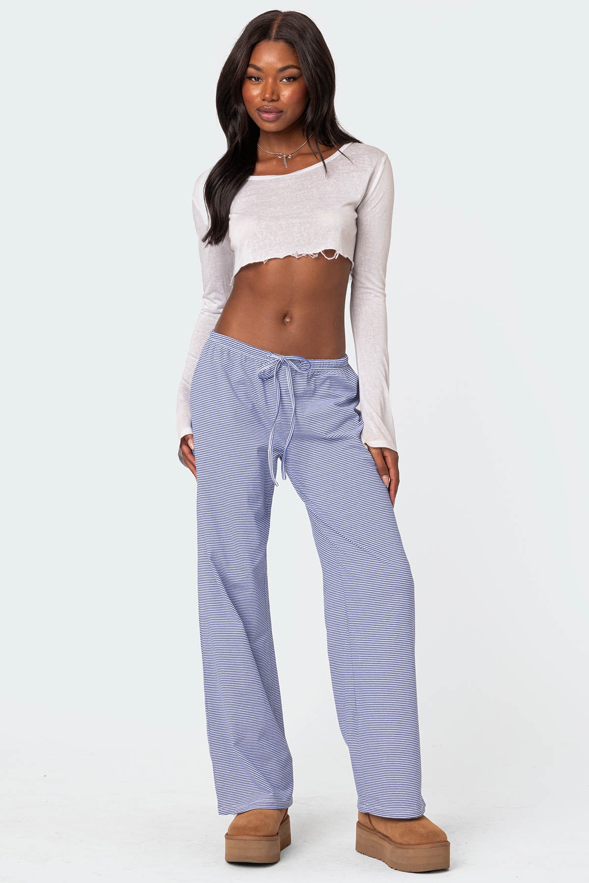 Blue Striped Adjustable Waist Lounge Pants