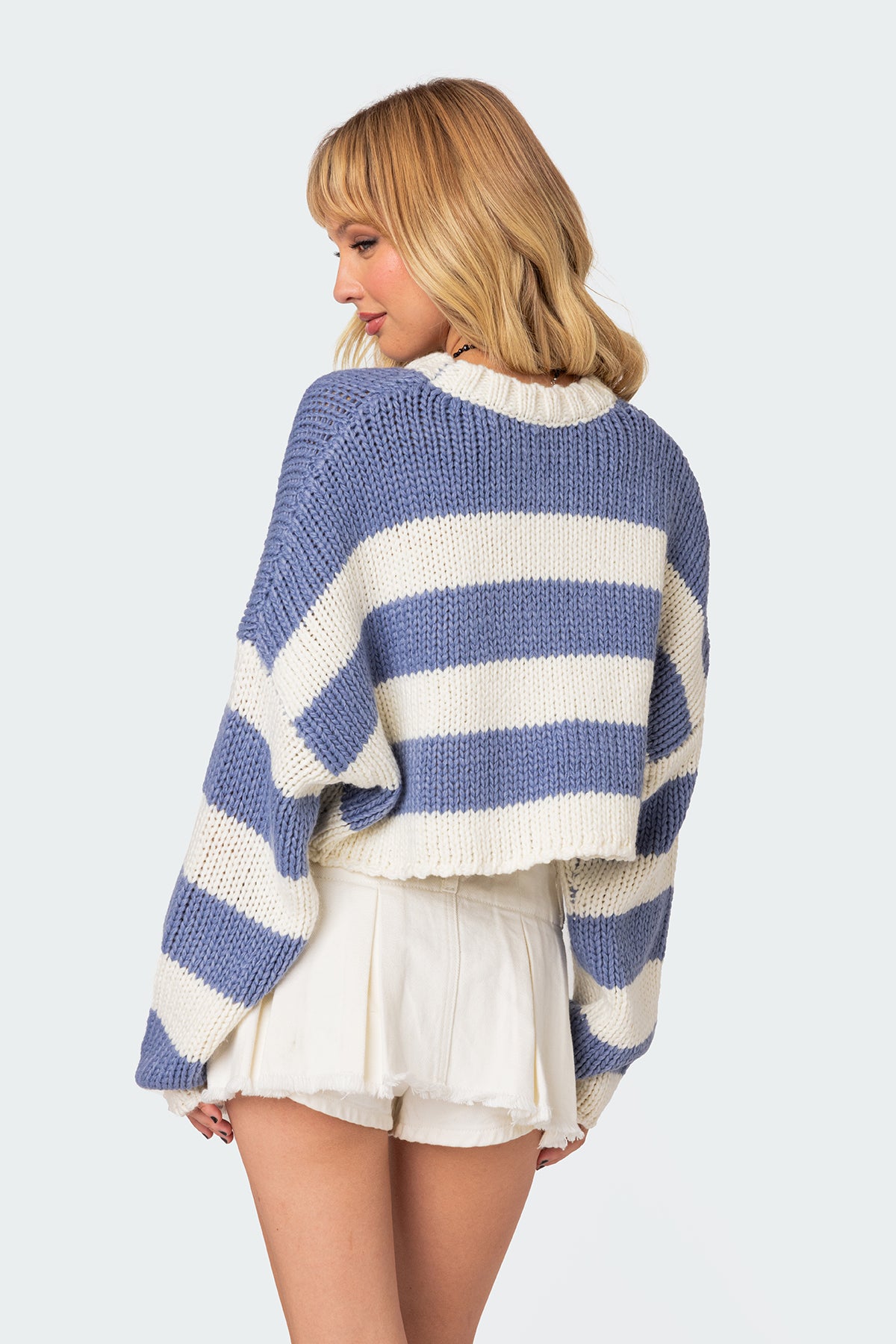 Blue Knitted Cropped Sweater XS/S - Cozy Winter Fashion