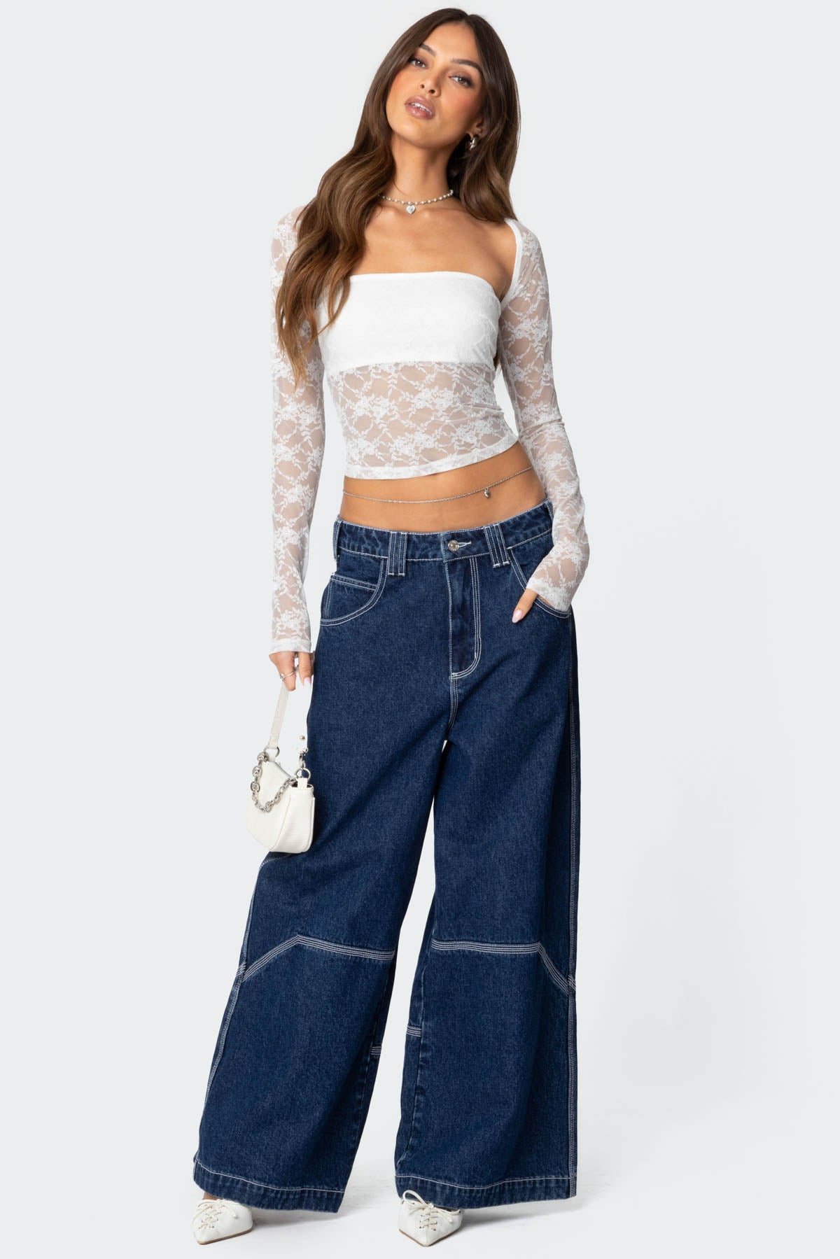 Sheer Lace Two Piece White Top - Elegant Style & Full Bust Coverage