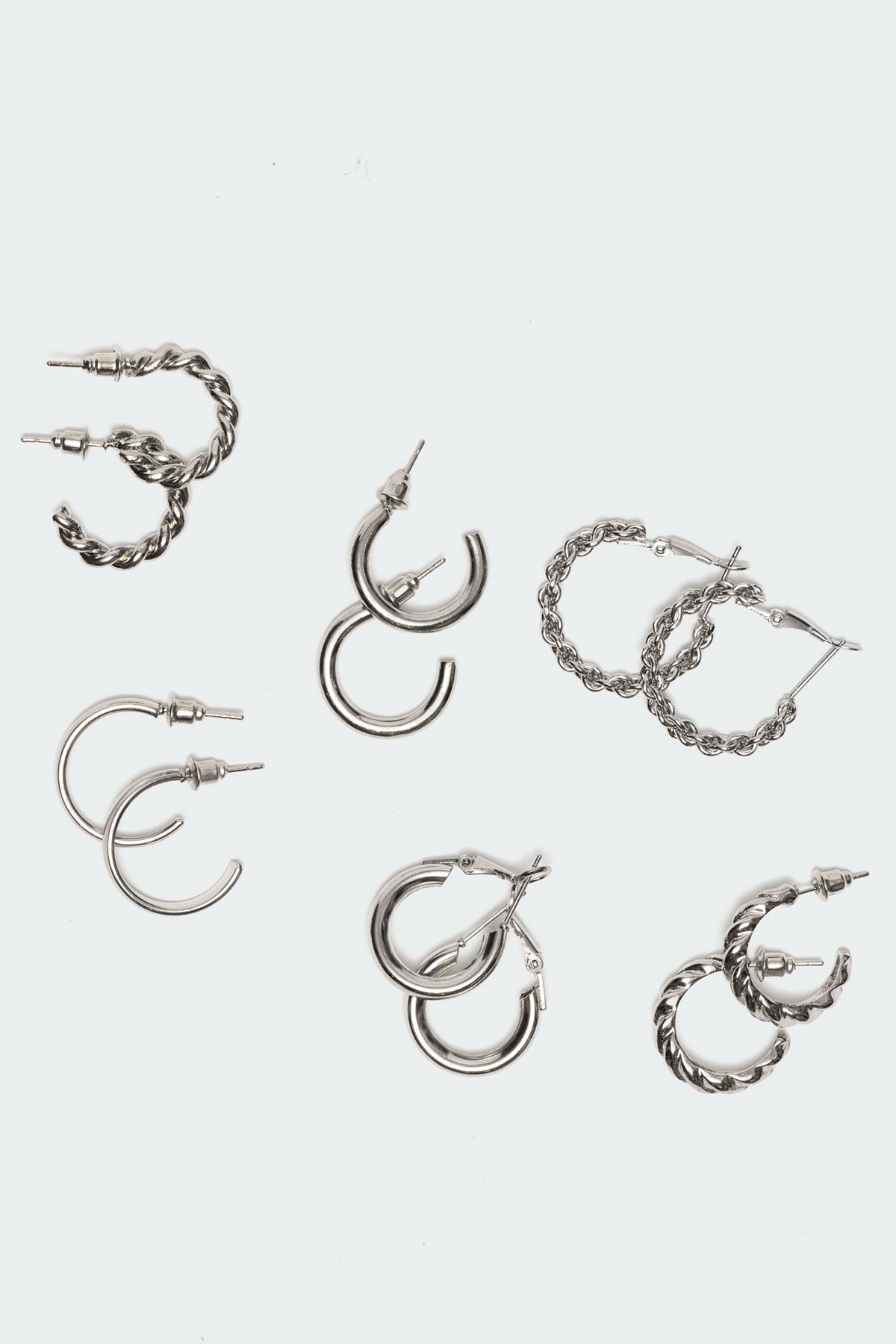 Assorted Hoop Earrings Pack Silver Tone Metal