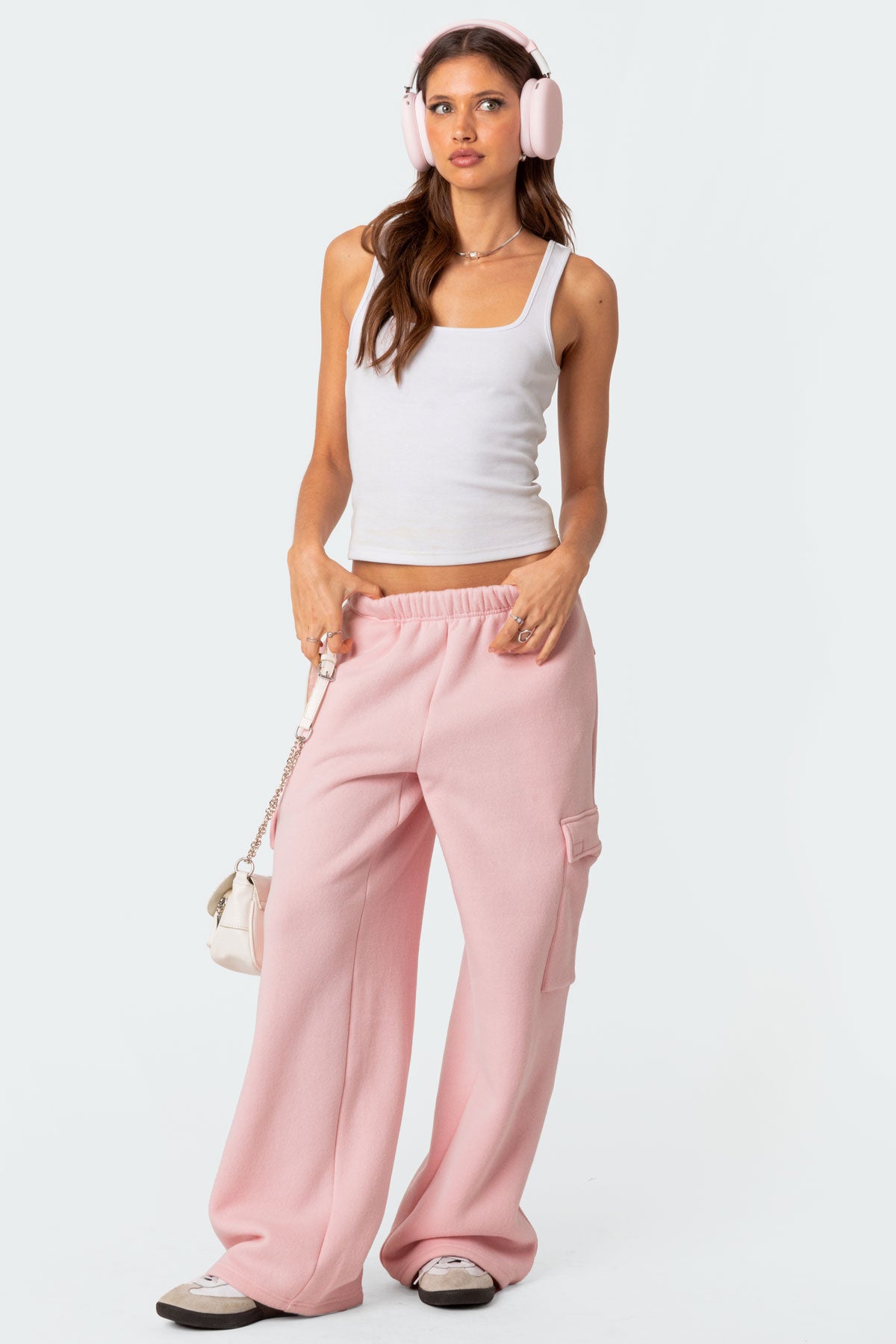 Pink Wide Leg Cargo Sweatpants for Women