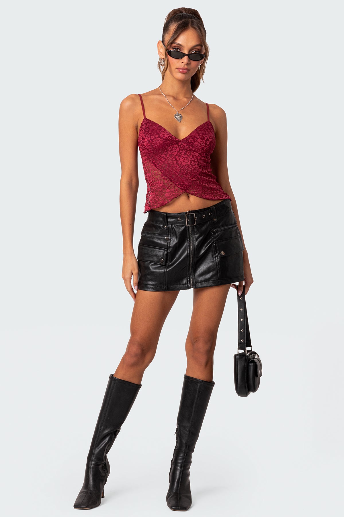 Utility Faux Leather Cargo Mini Skirt in Black XS-XL