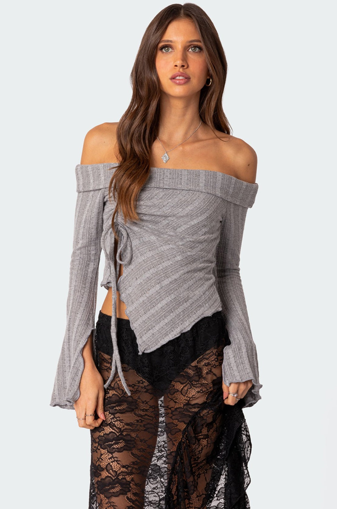 Gray Asymmetric Knit Sweater