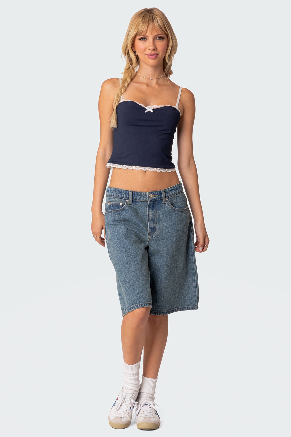 Navy Lace Trim Tank Top for Women