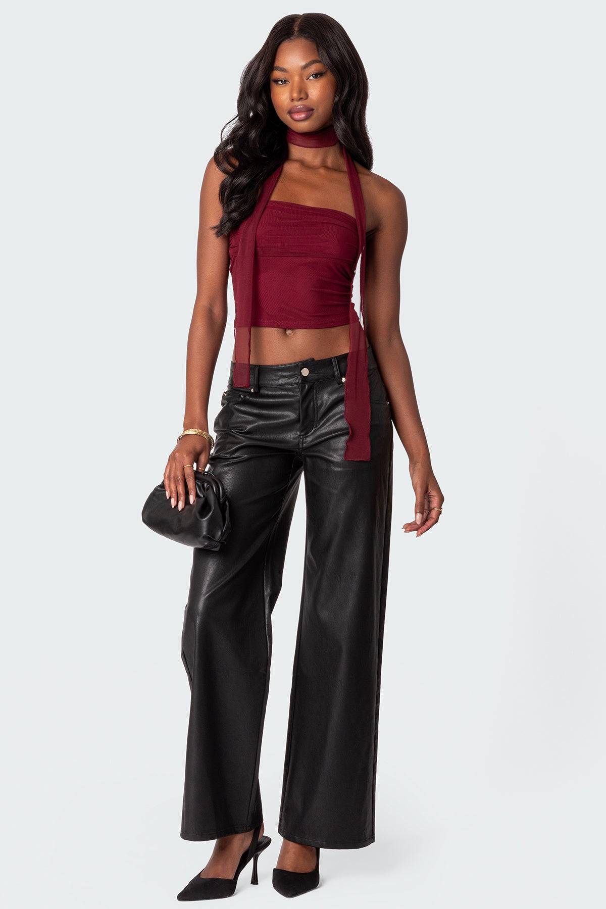 Black Faux Leather Straight Leg Pants