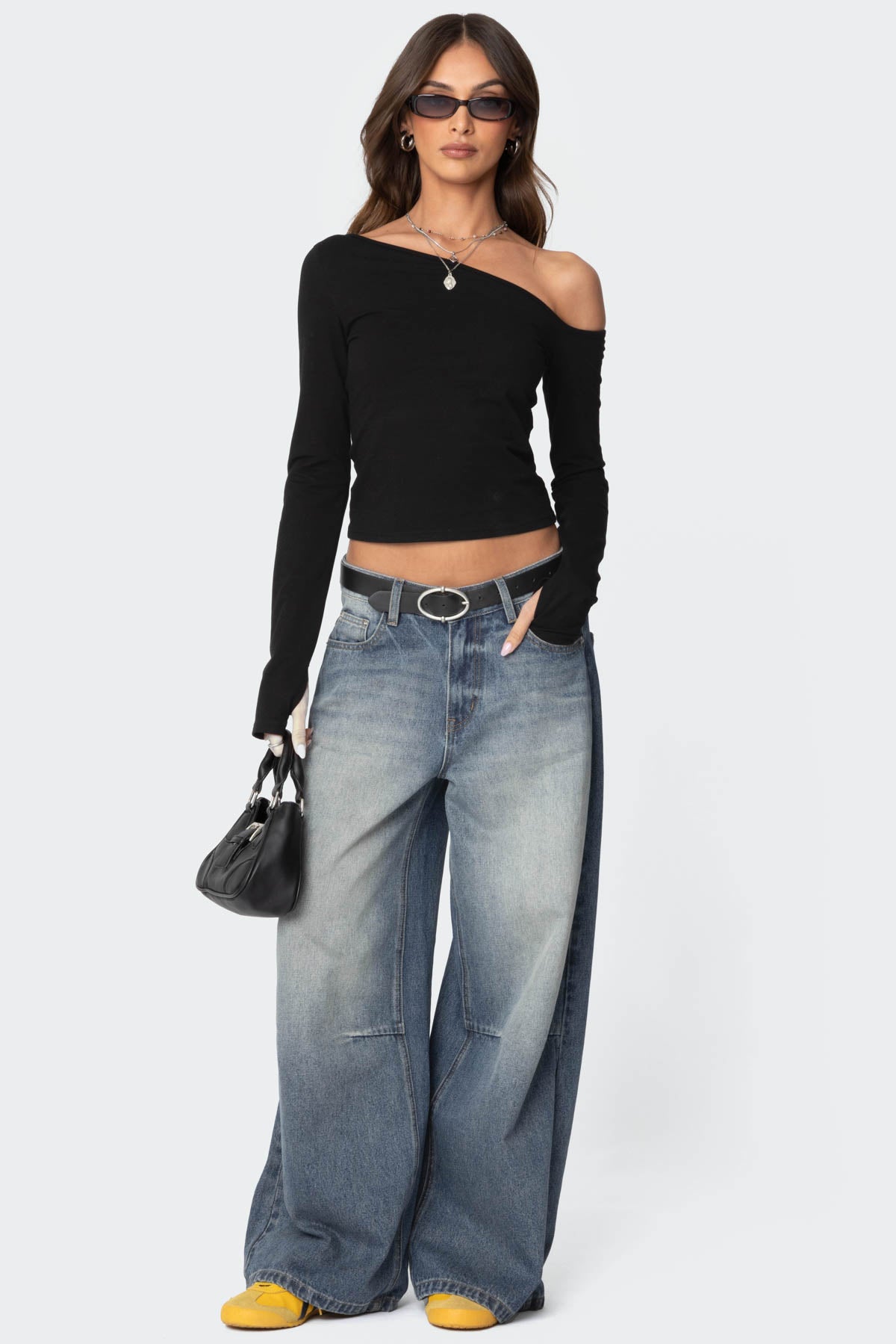 Black Asymmetric Top for Women | Stylish Swan Design