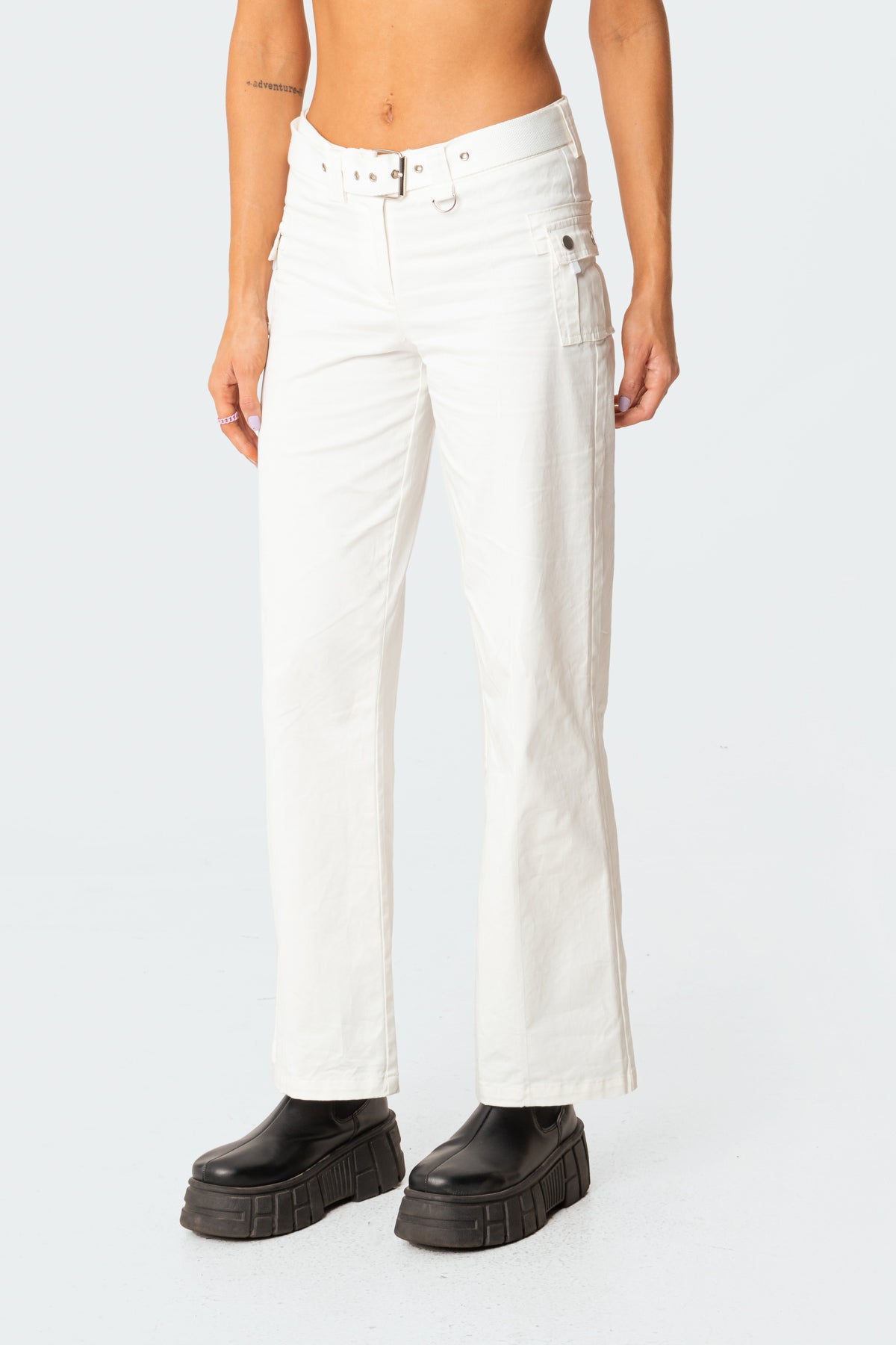 Cream Low-Rise Cargo Pants Y2K Style