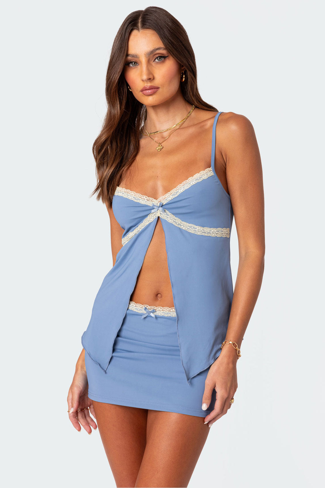 Blue Lace Trim Tank Top