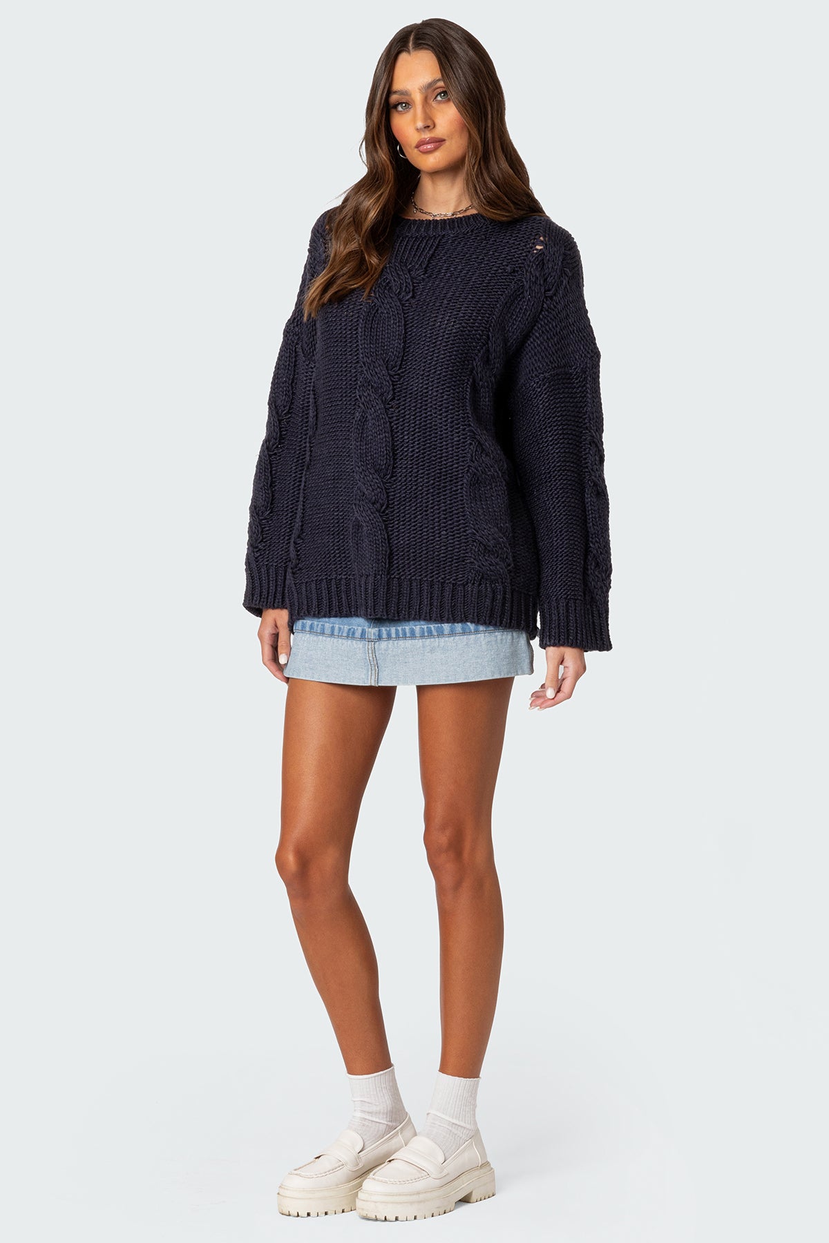Navy Cable Knit Oversized Sweater