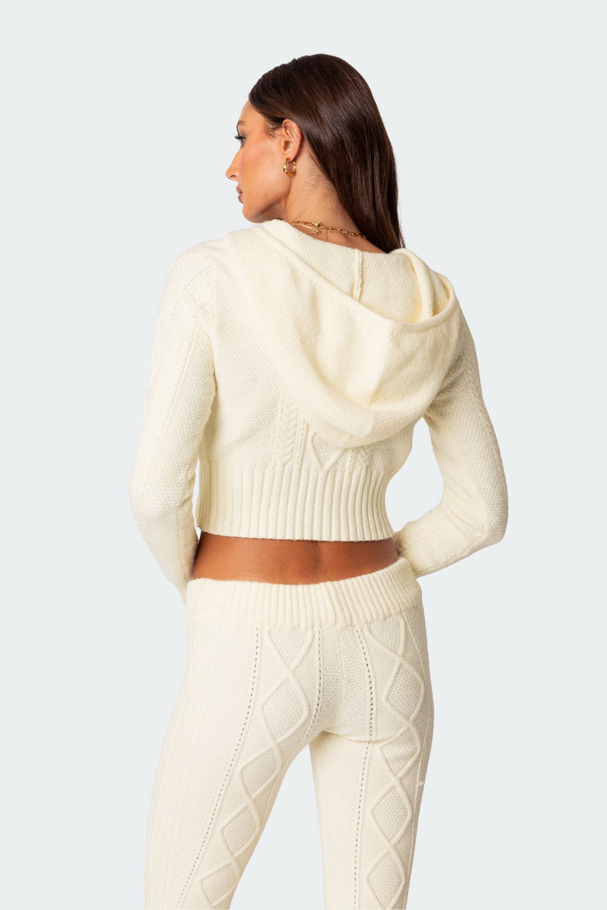 Cream Cable Knit Hooded Cardigan Sweater - Womens Warm Winter Sweater