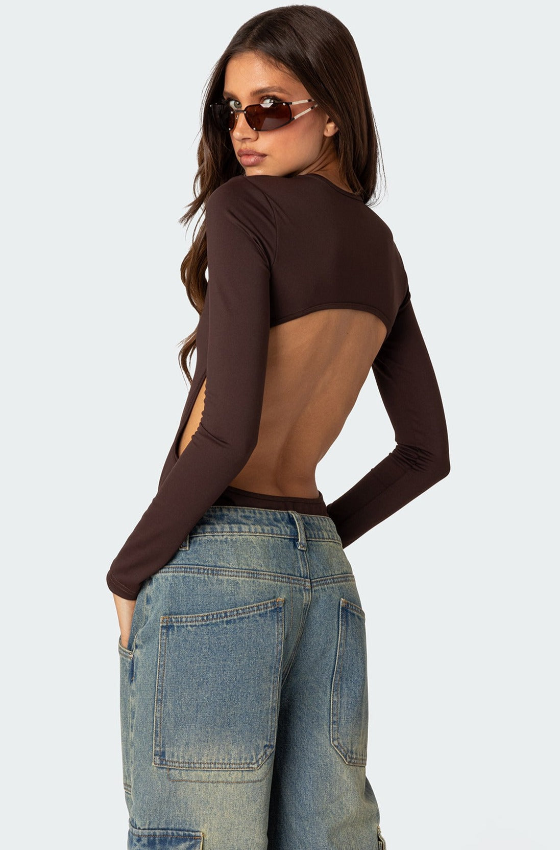 Brown Cut Out Bodysuit for Women