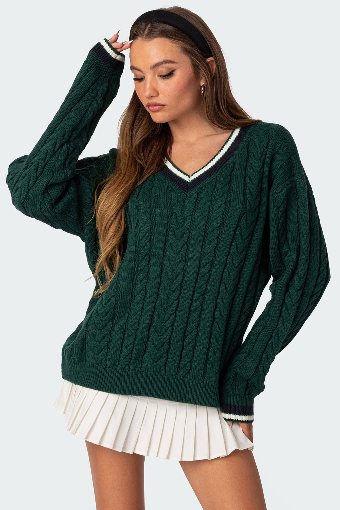 Green Cable Knit Sweater Womens Long Sleeve