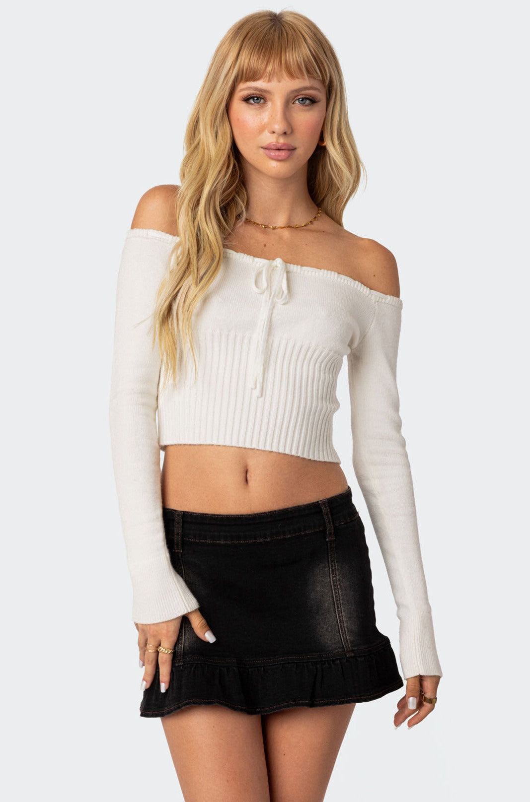 Cream Knit Tie Front Sweater