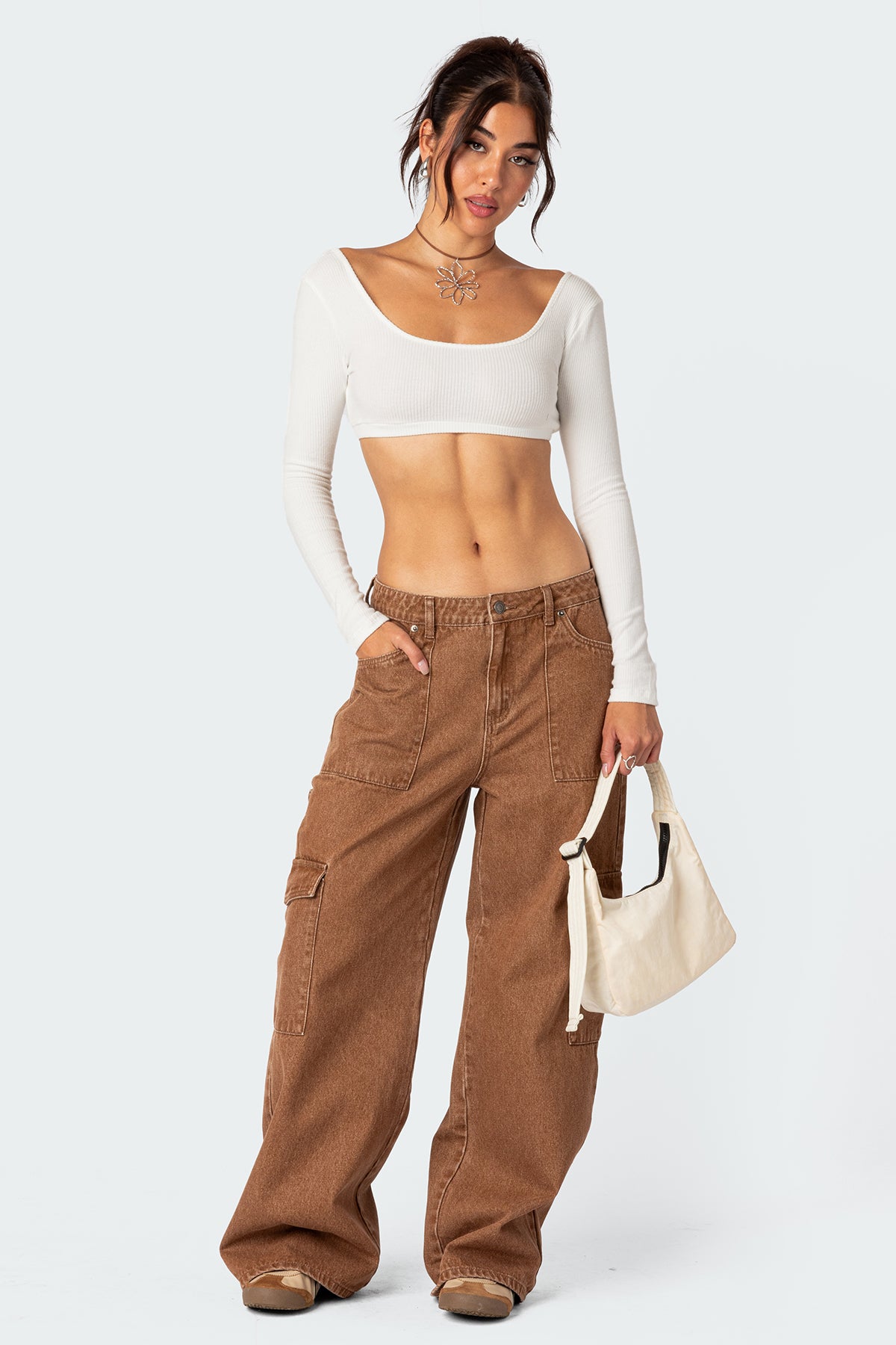 Brown Wash Utility Style Cargo Jeans