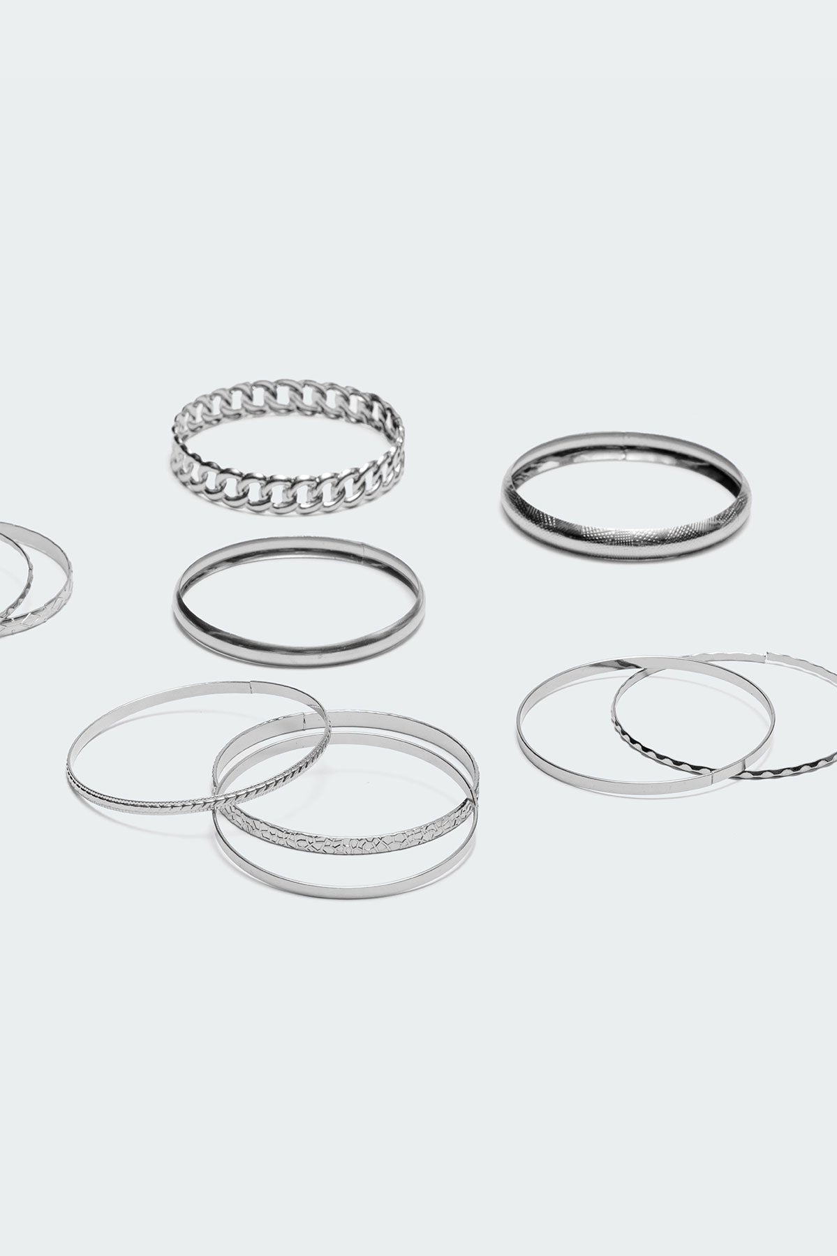 Silver Tone Bangle Bracelet Set Pack of 10