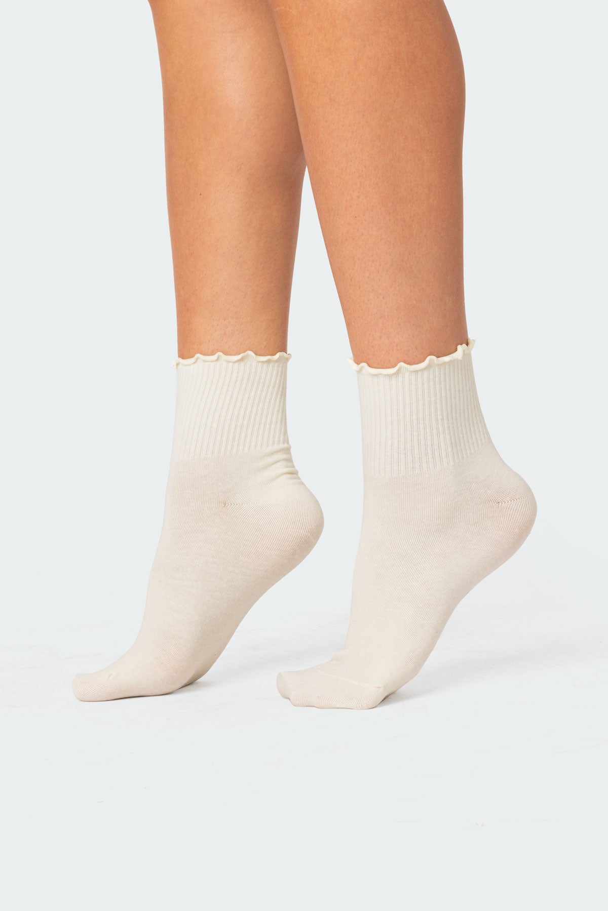 Cream Frilled Hem Socks for Stylish Comfort