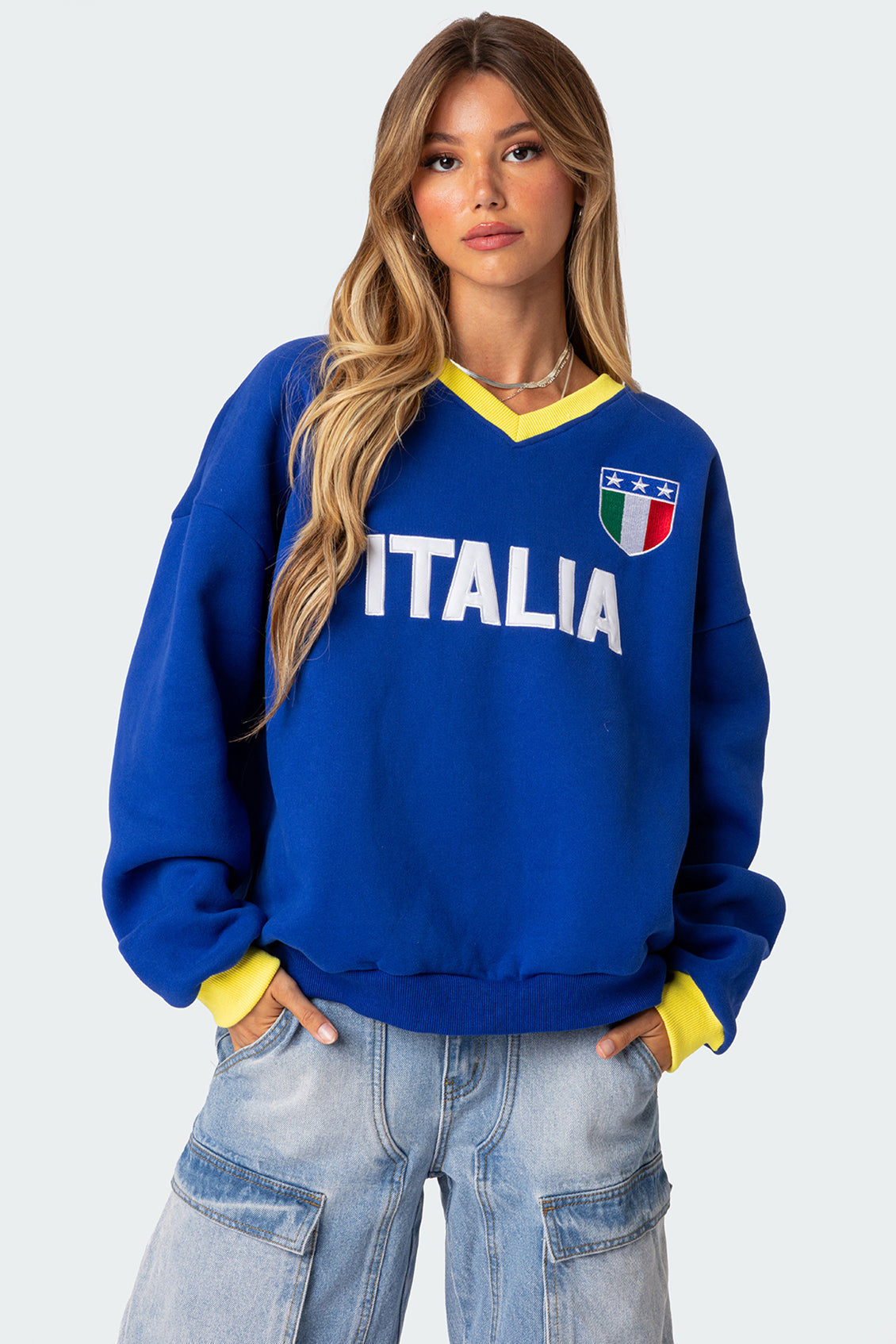 Blue Oversized Sweatshirt Womens Graphic Print Long Sleeve Sweater