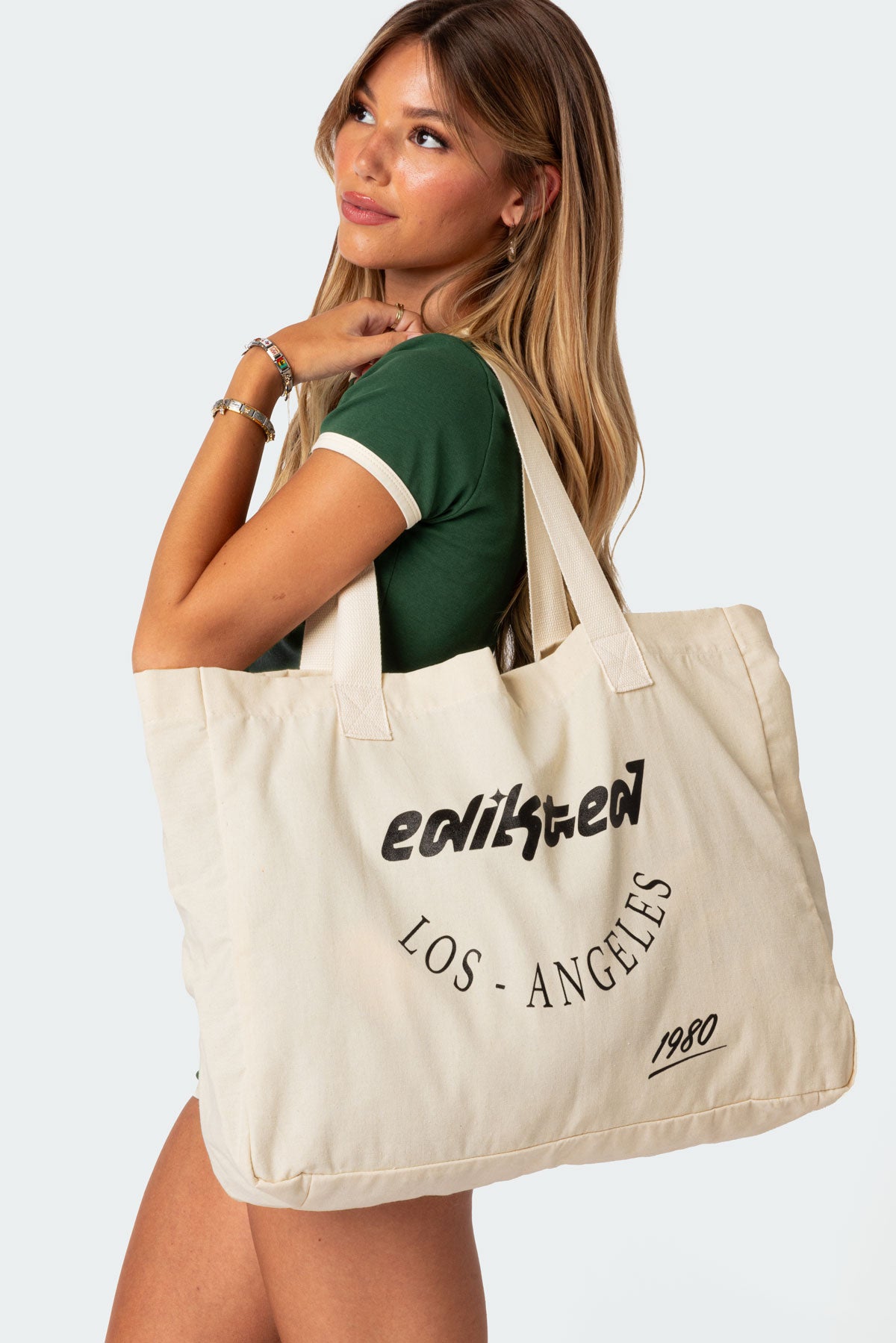 Cream Canvas Tote Bag Graphic Print