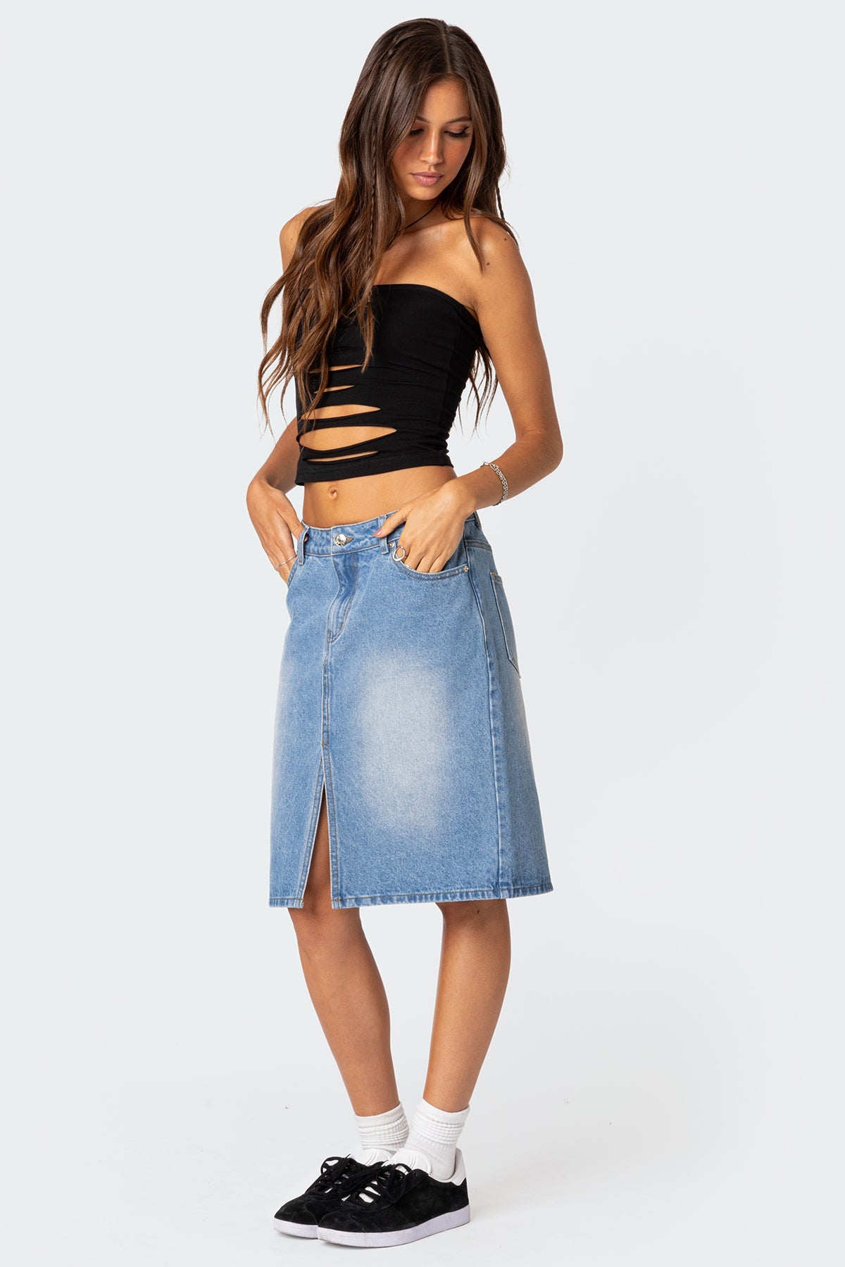 Black Slashed Tube Crop Top