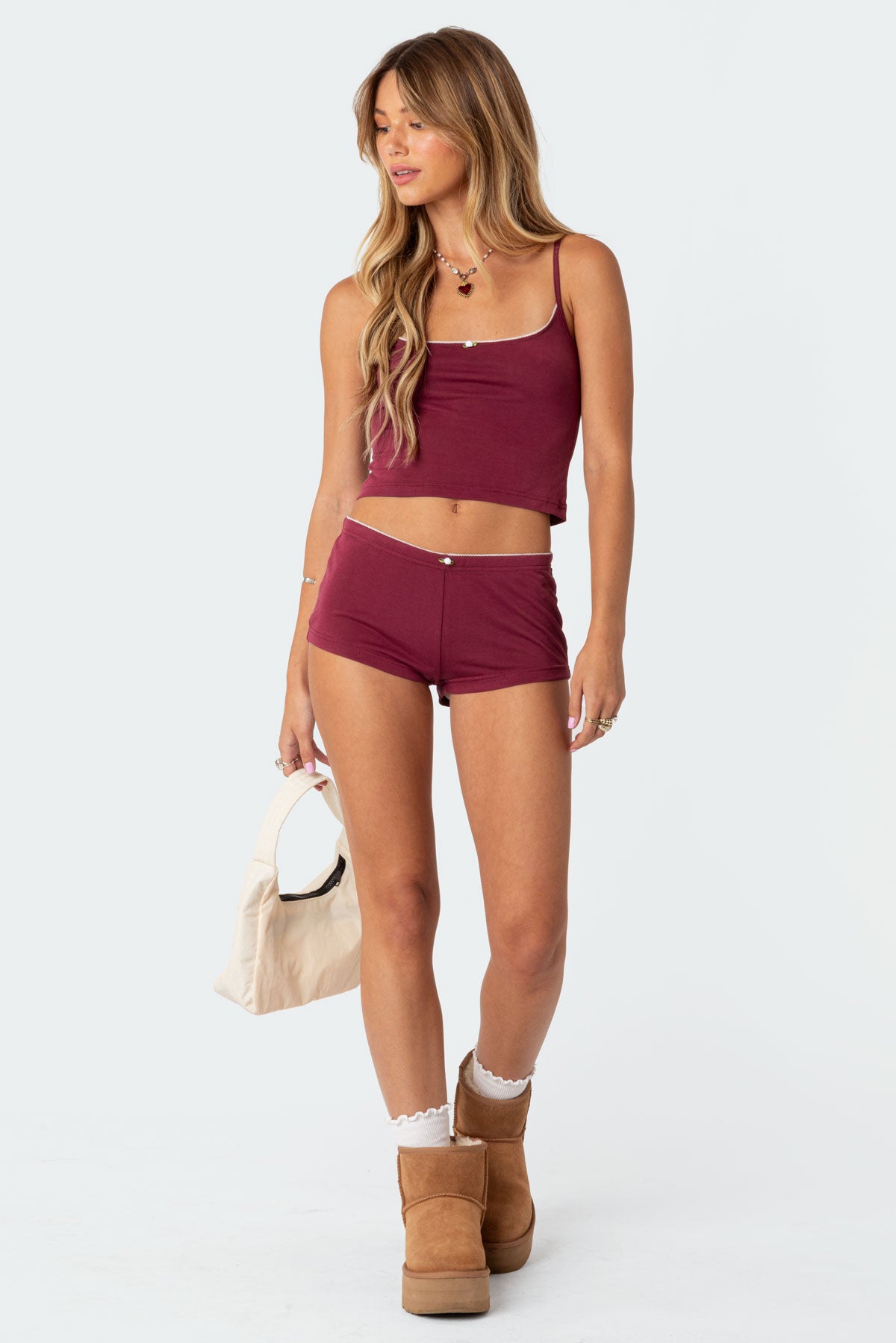 Burgundy Sleepwear Micro Shorts for Women