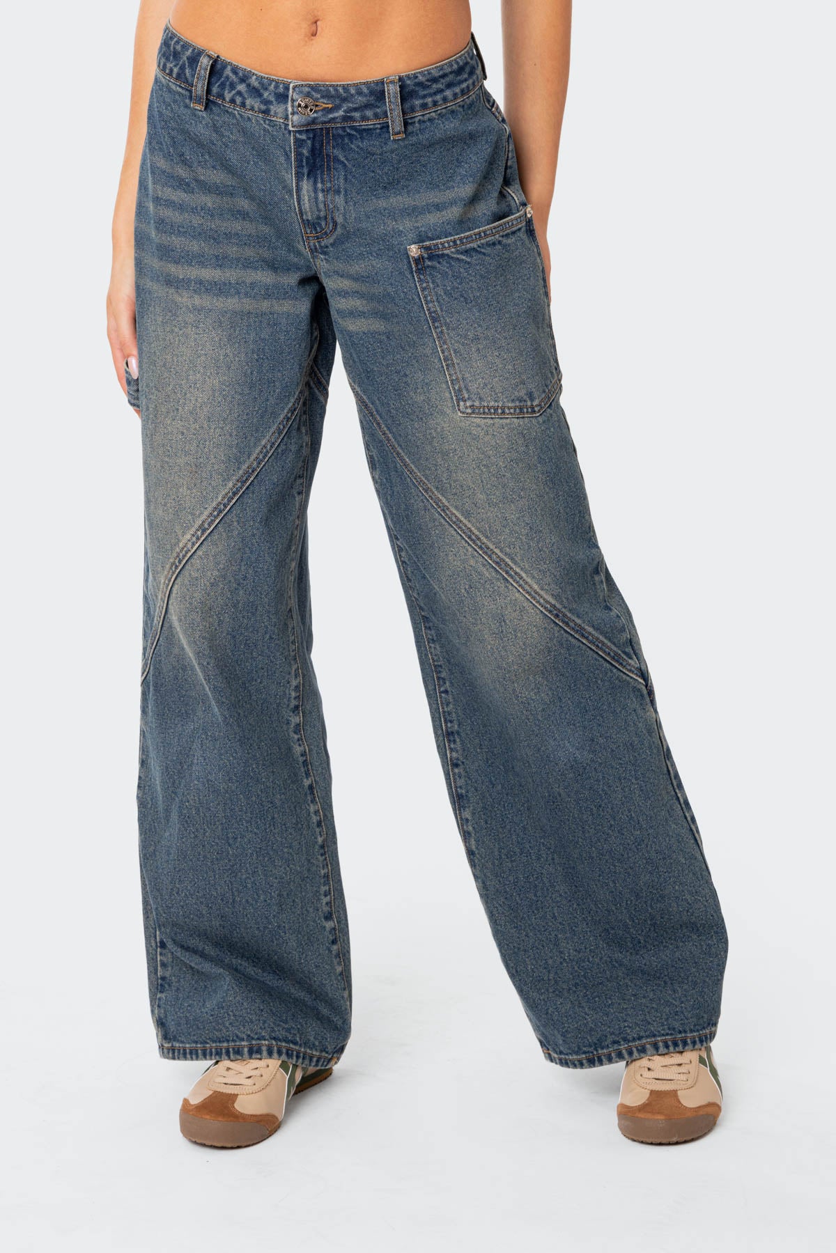 Blue Carpenter Jeans Low Rise Waist Slouchy Fit Denim Pants