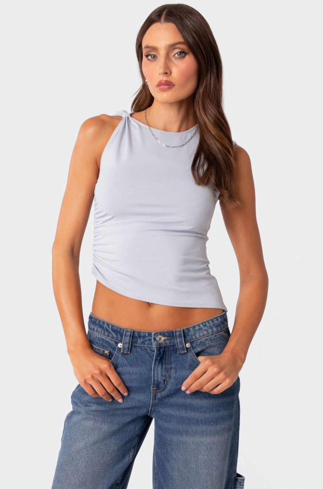 Tanya Blue Asymmetric Gathered Top XS- XL
