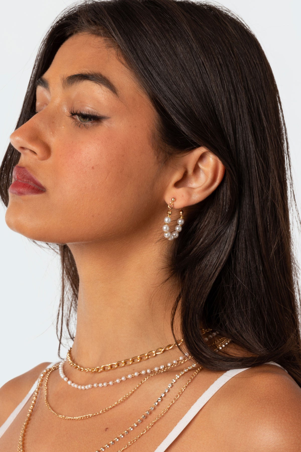 Chic Pearl Hoop Earrings in Elegant Gold Finish