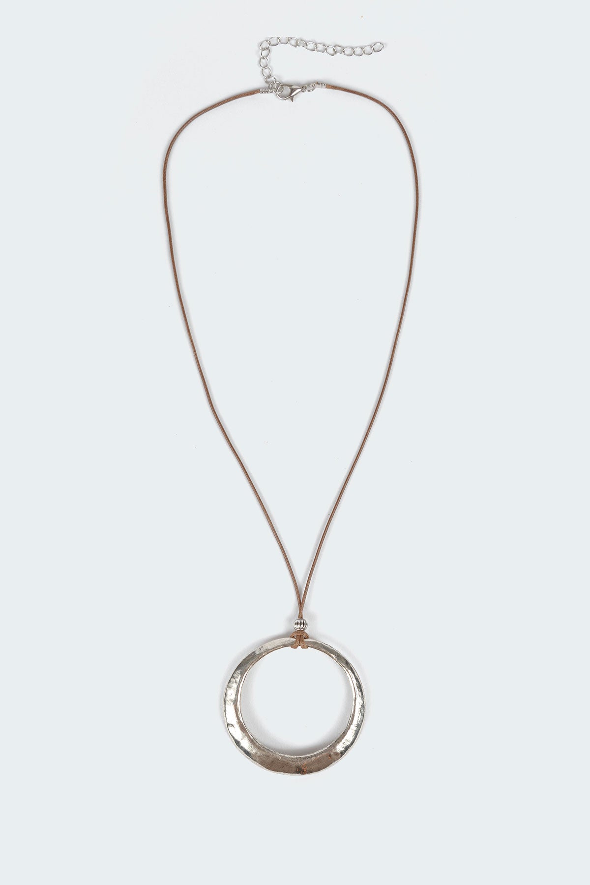 Silver Round Pendant Cord Necklace - Fashion Jewelry