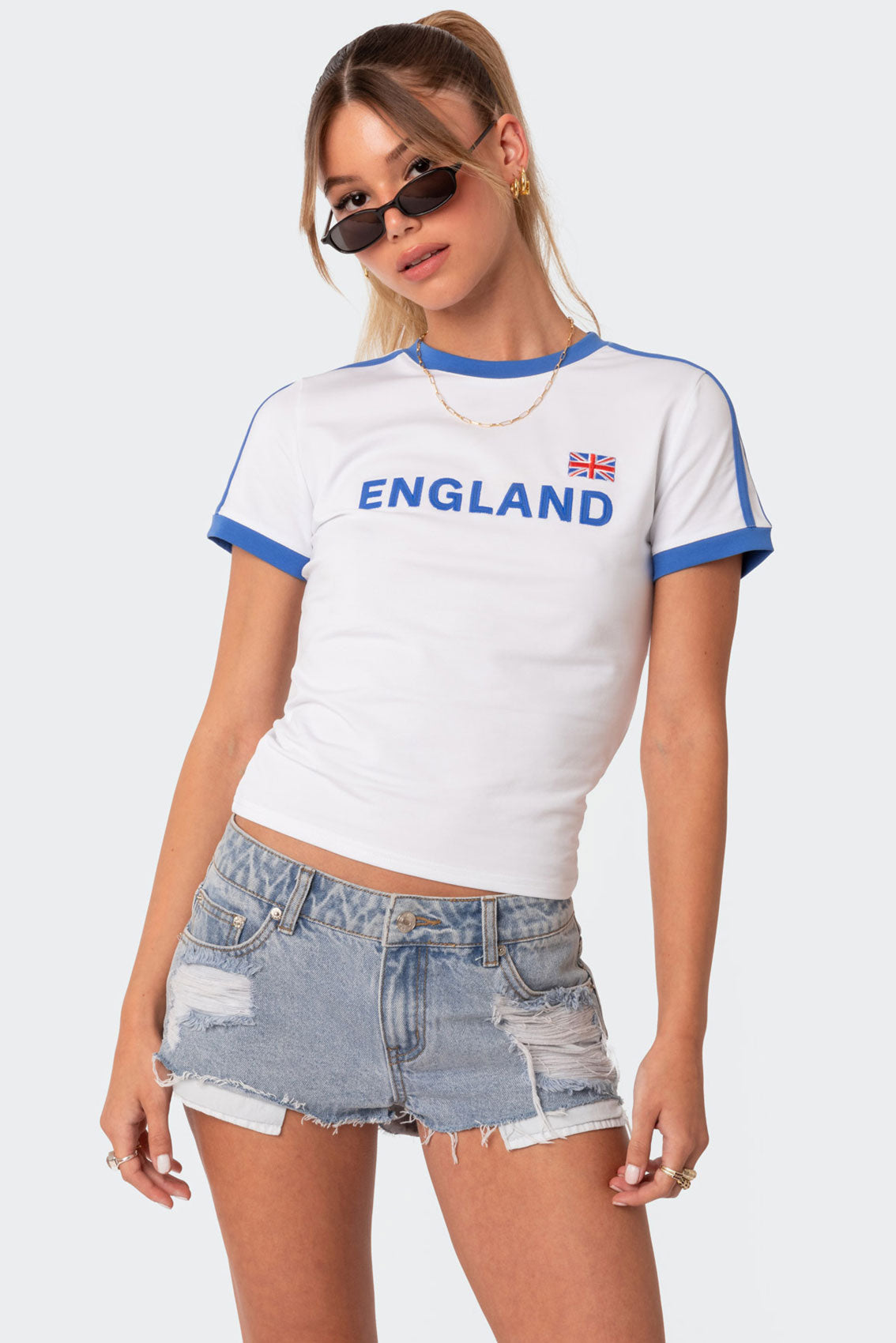 White Striped Sleeve Graphic Embroidery T-Shirt for Men and Women