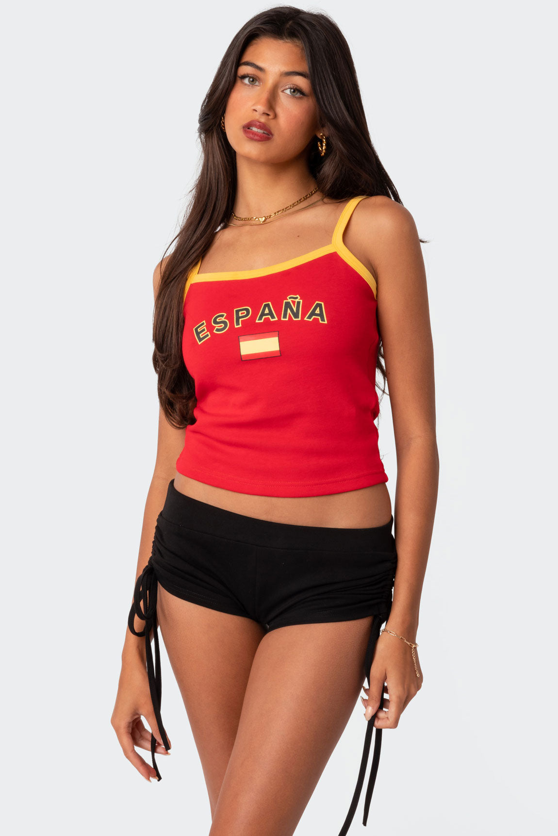 Red Graphic Print Adjustable Strap Tank Top