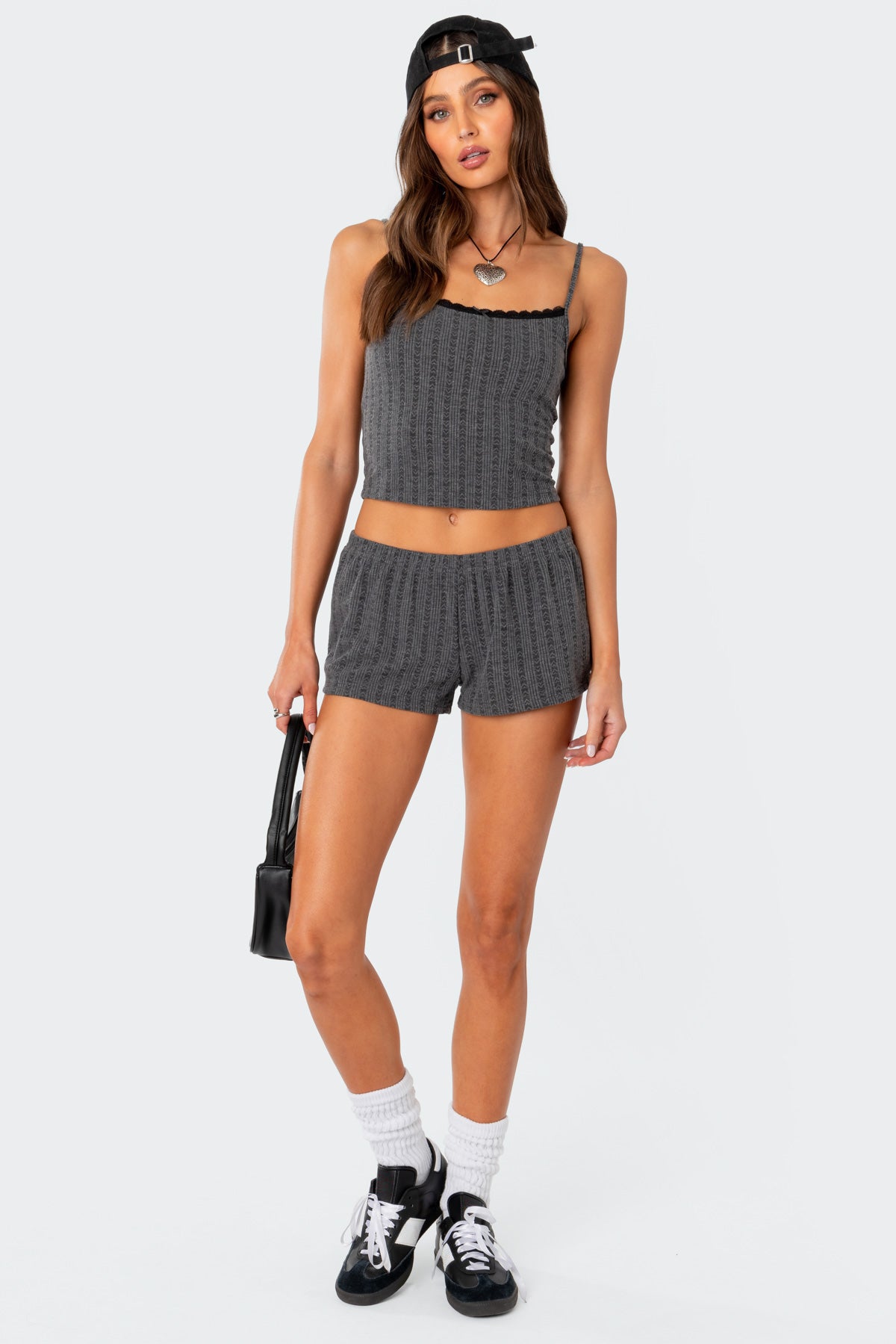 Gray Pointelle Micro Shorts Sleepwear for Women XS-XL
