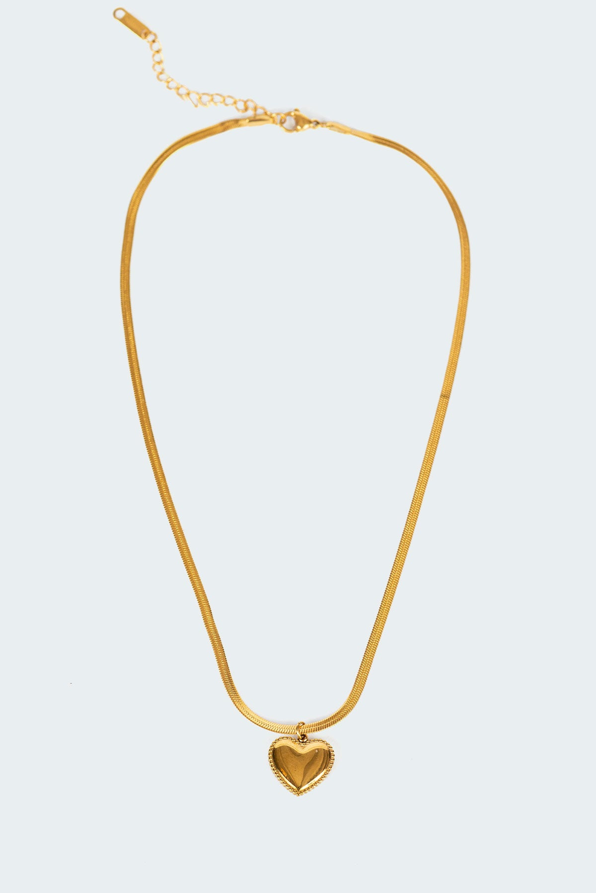 Heart Pendant Herringbone Chain Necklace in Gold Tone