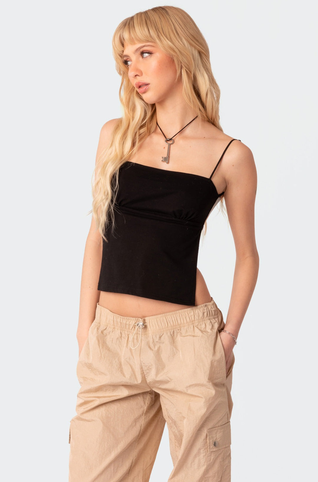 Black Tie-Back Crop Top