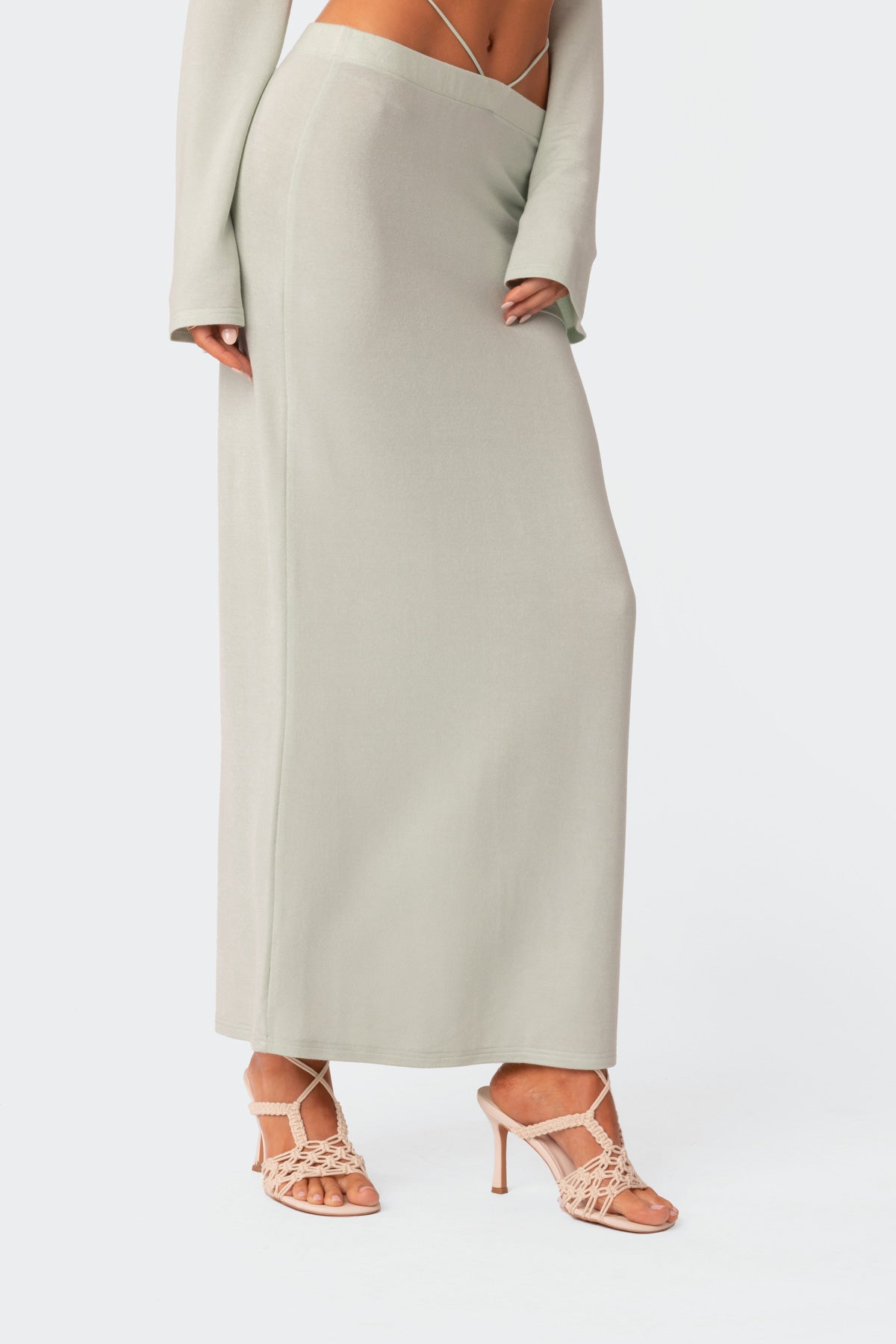 Green Low Rise Strap Maxi Skirt Womens Set