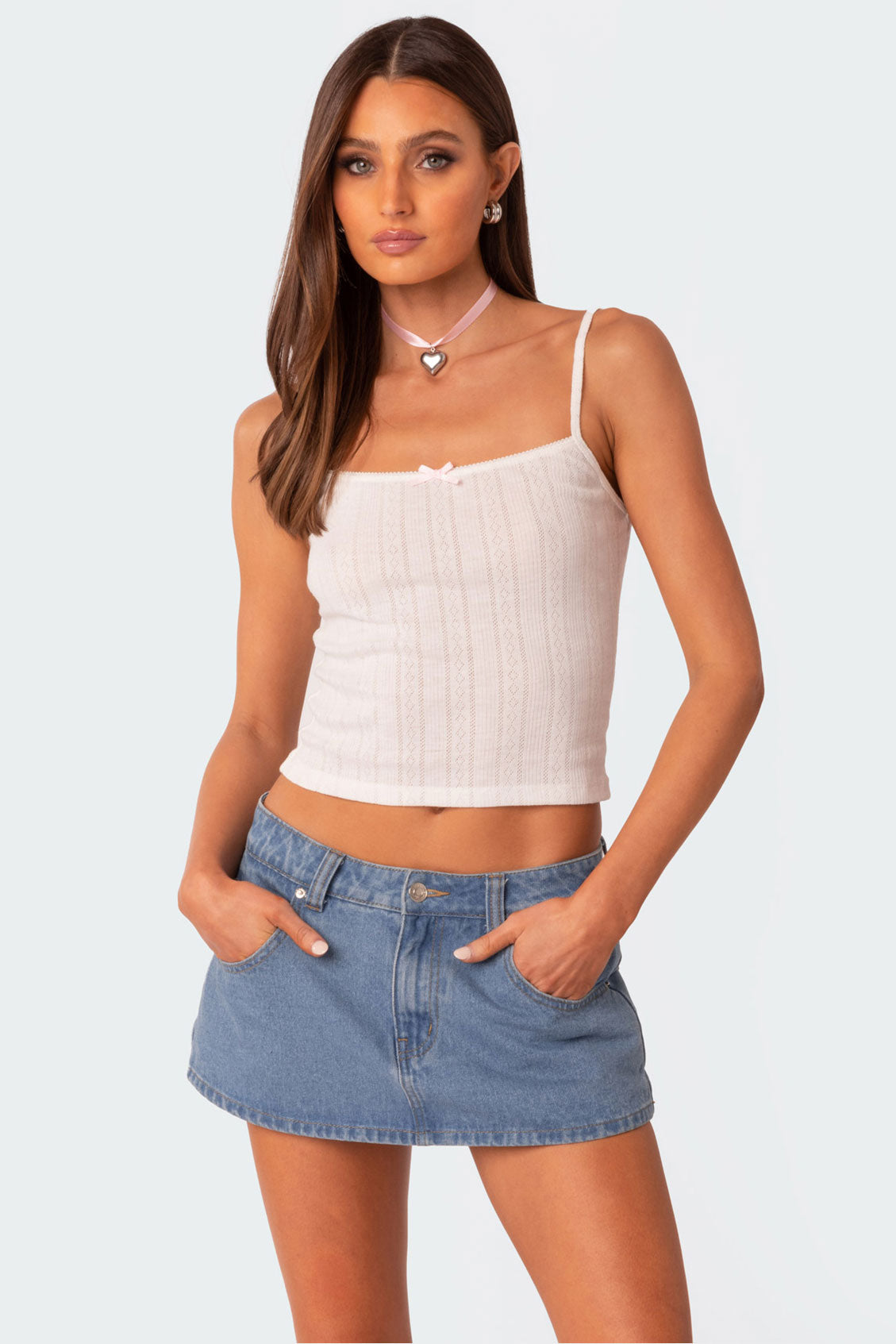 White Pointelle Tank Top - Bow Detail Baby Tank