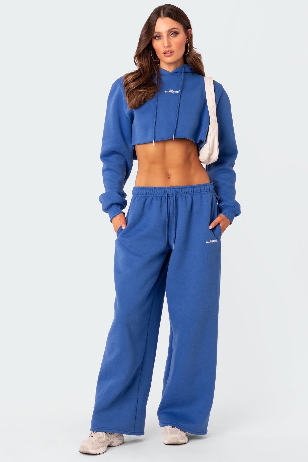 Blue Wide Leg Sweatpants with Adjustable Waistband