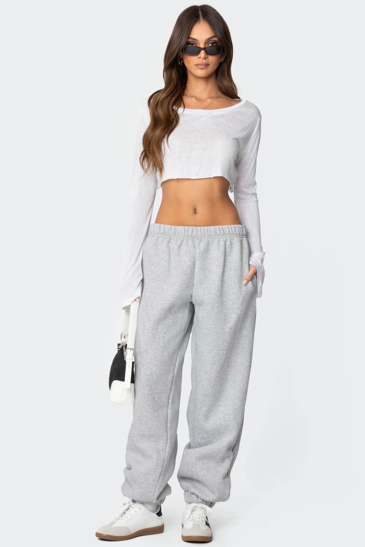 Cozy Gray Melange Oversized Sweatpants Womens Loungewear