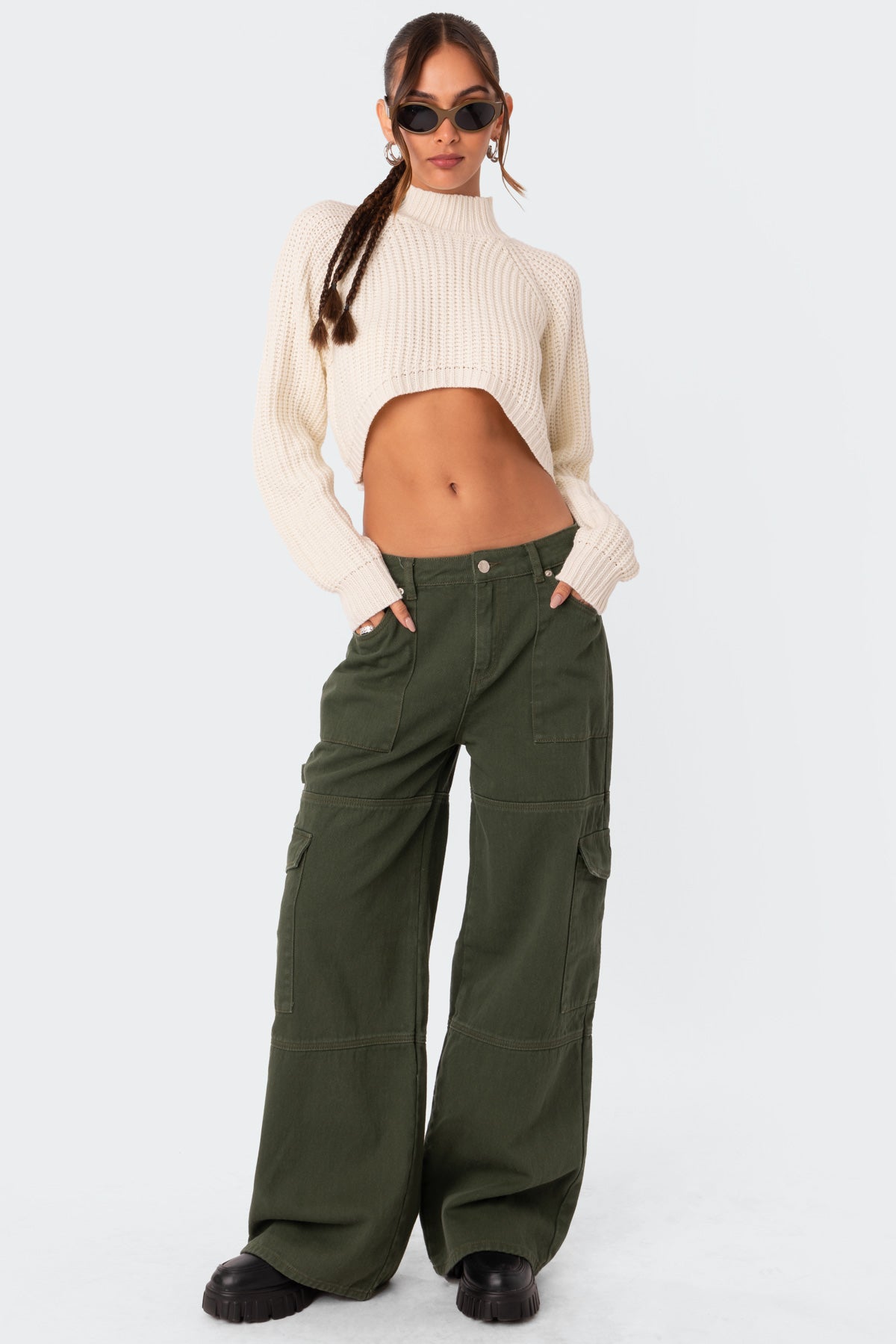 Cargo Denim Pants in Olive Green | Military Style