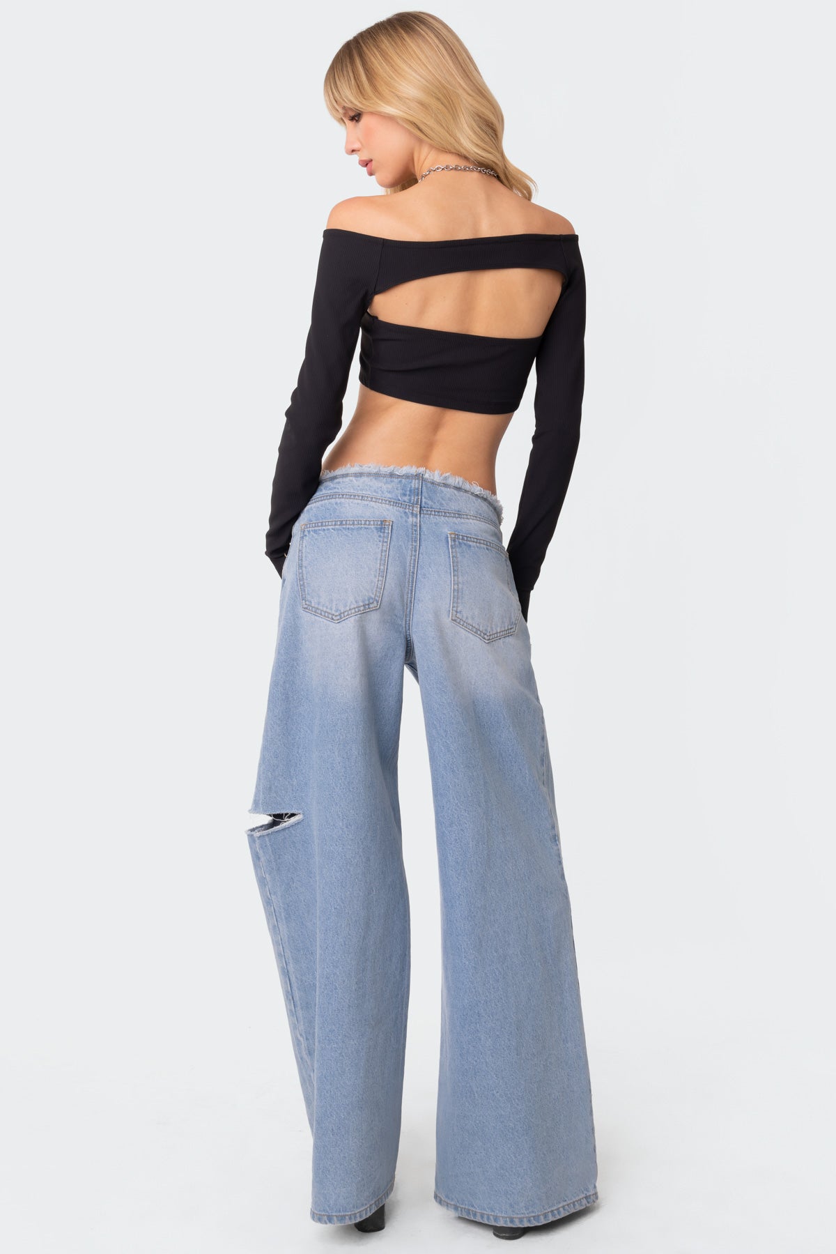 Black Ribbed Off Shoulder Crop Top Set