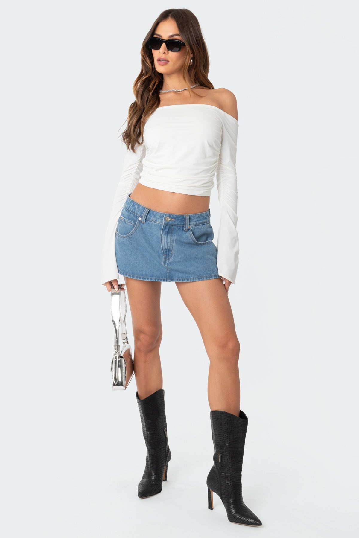 White Off the Shoulder Gathered Top - Womens Elegant Style