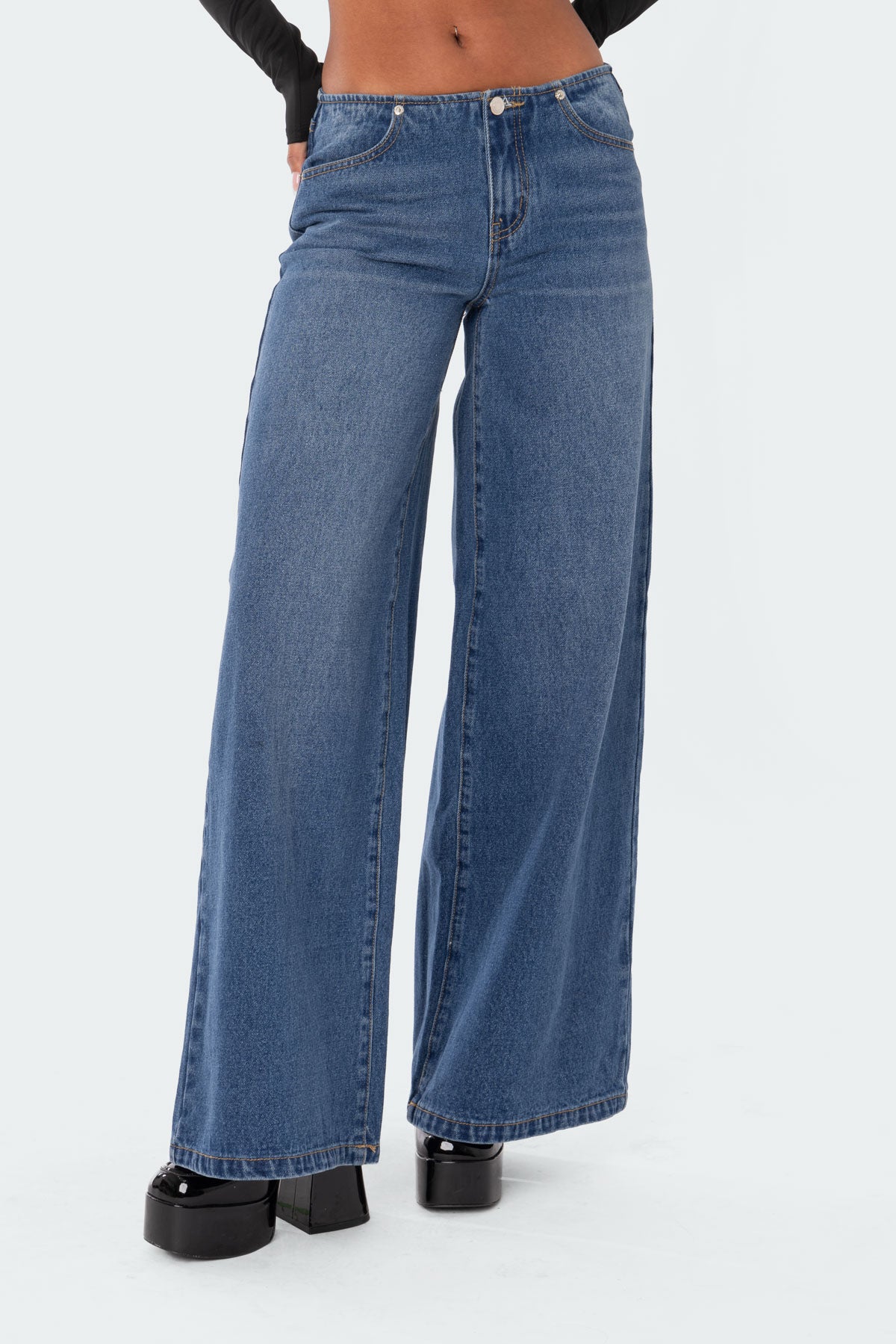 Blue Wide Leg Denim Jeans