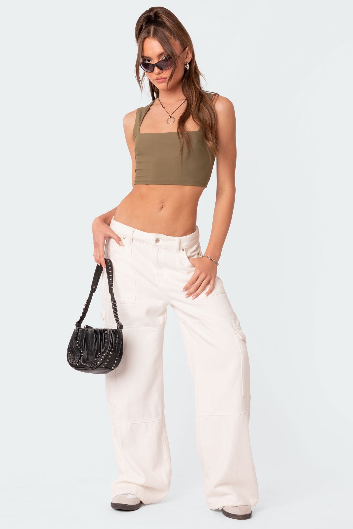 White Denim Cargo Pants - Military Style 100% Cotton
